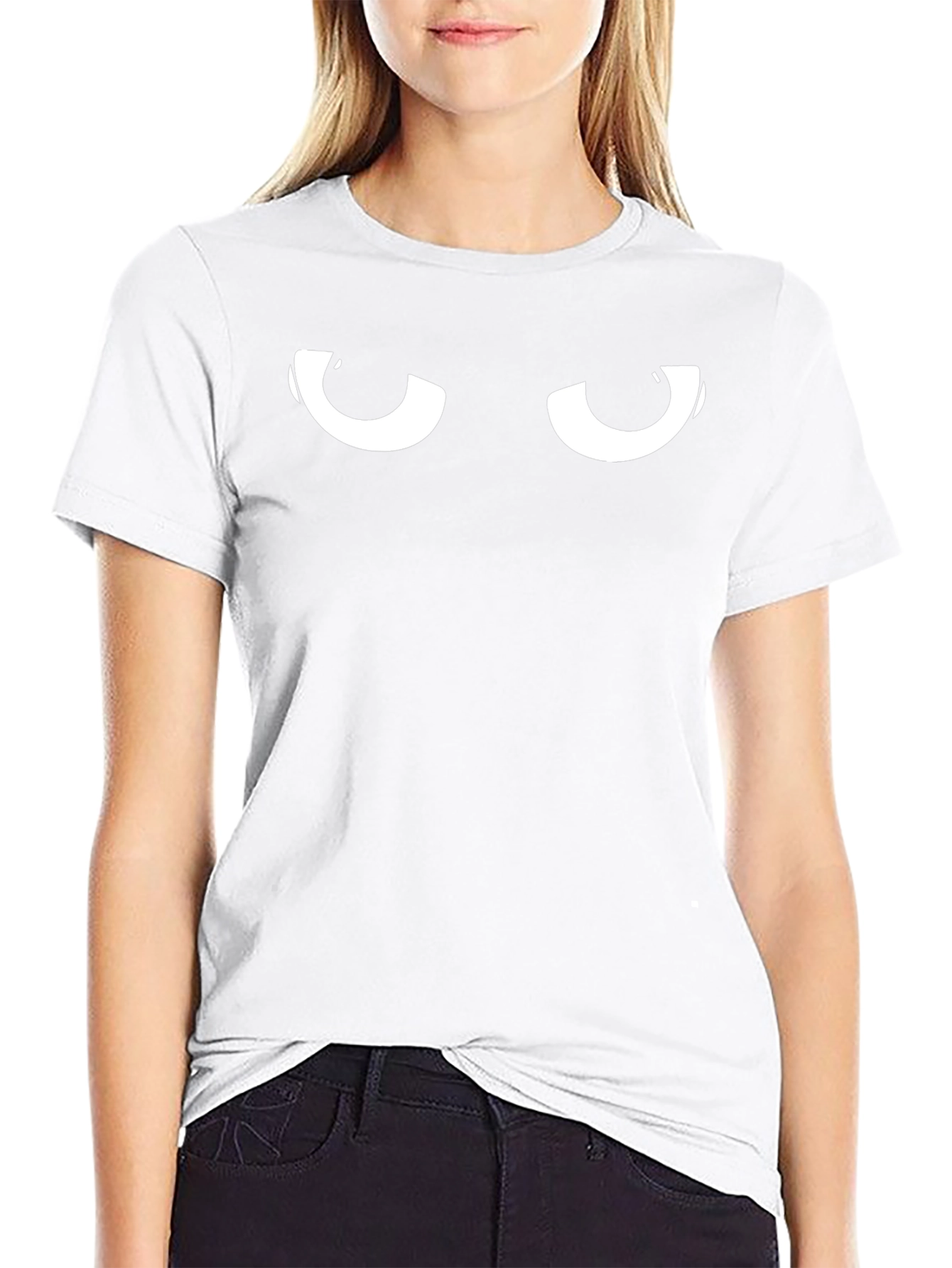 Mens Black T-Shirt with Cartoon Eyes Graphic
