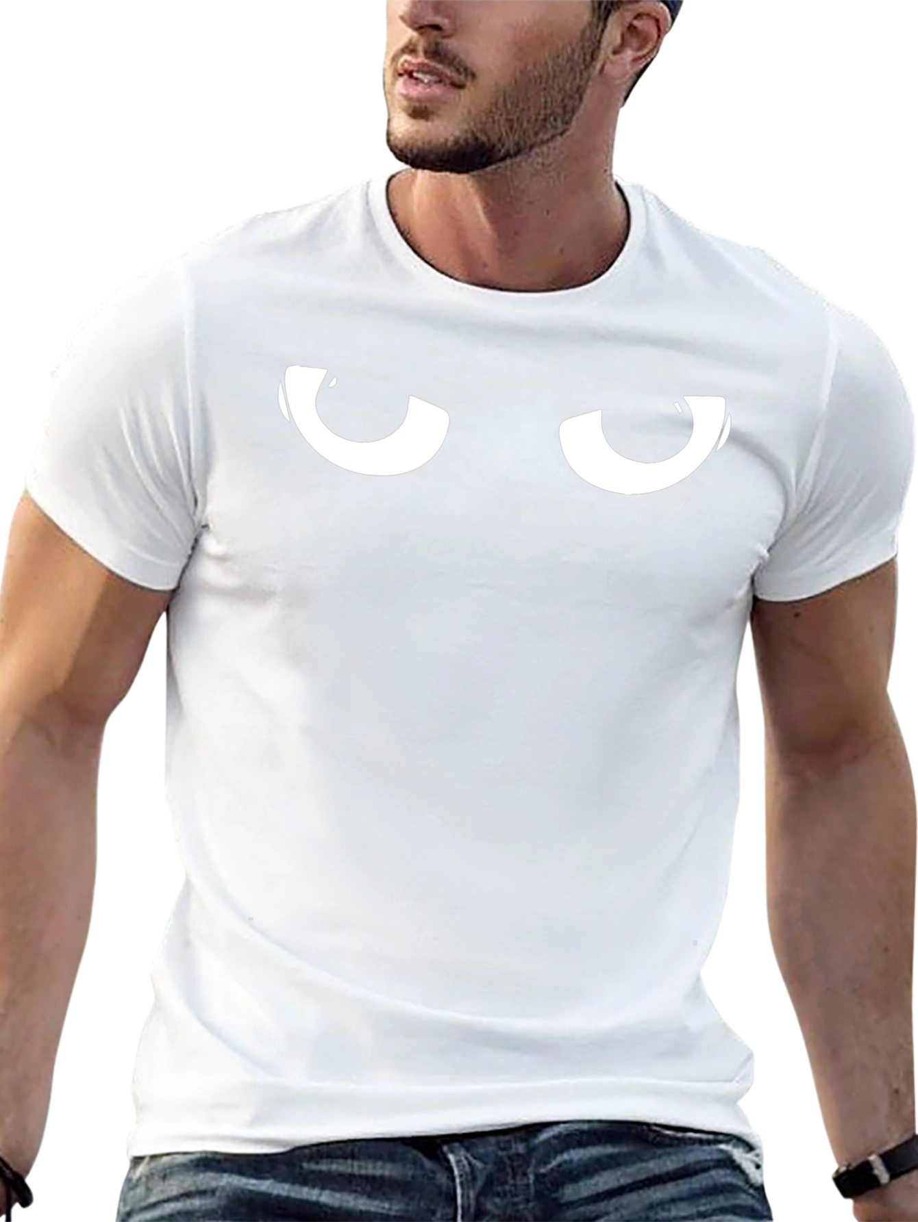 Mens Black T-Shirt with Cartoon Eyes Graphic