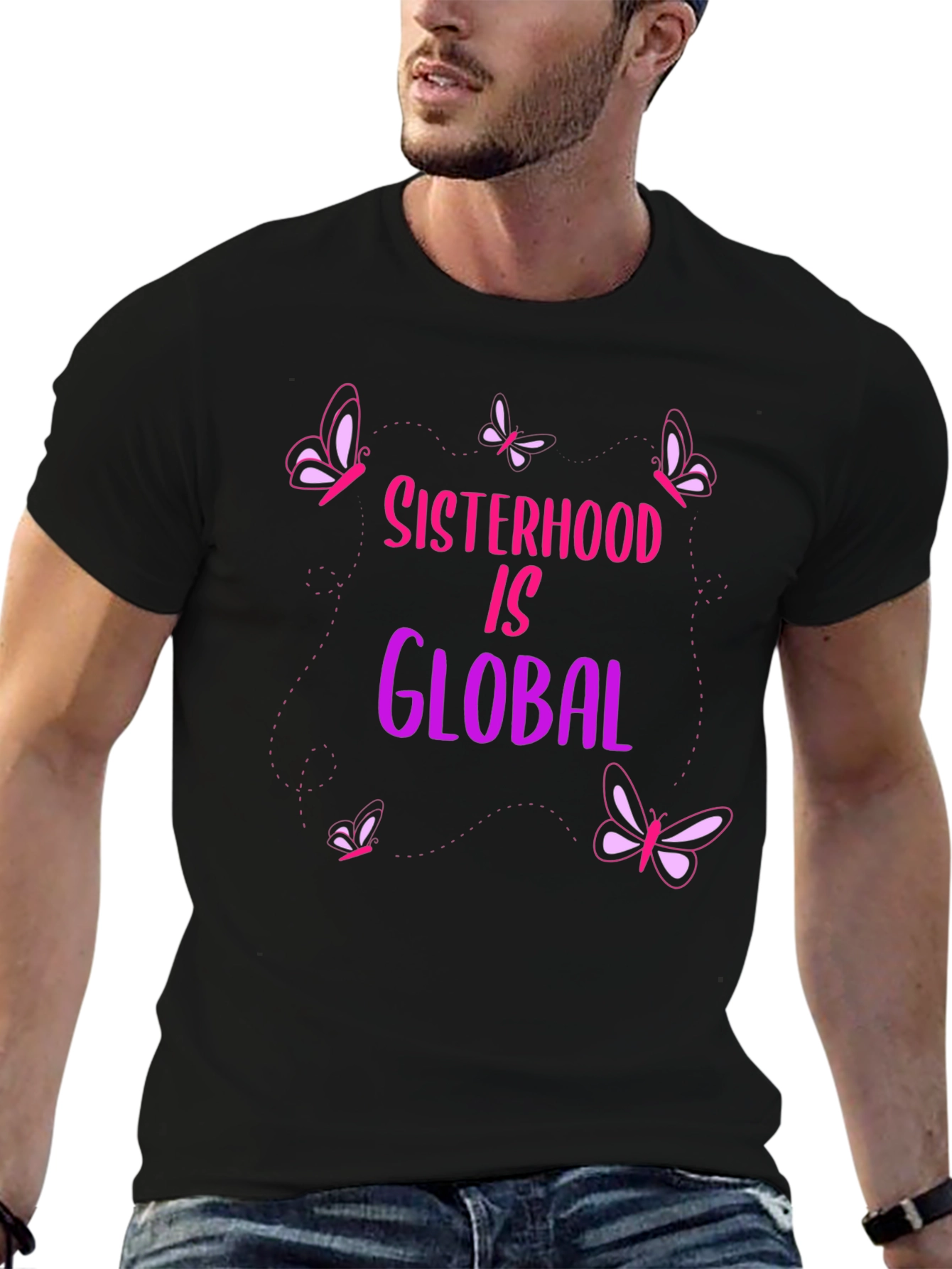 Sisterhood Is Global Graphic Tee - Butterfly Design