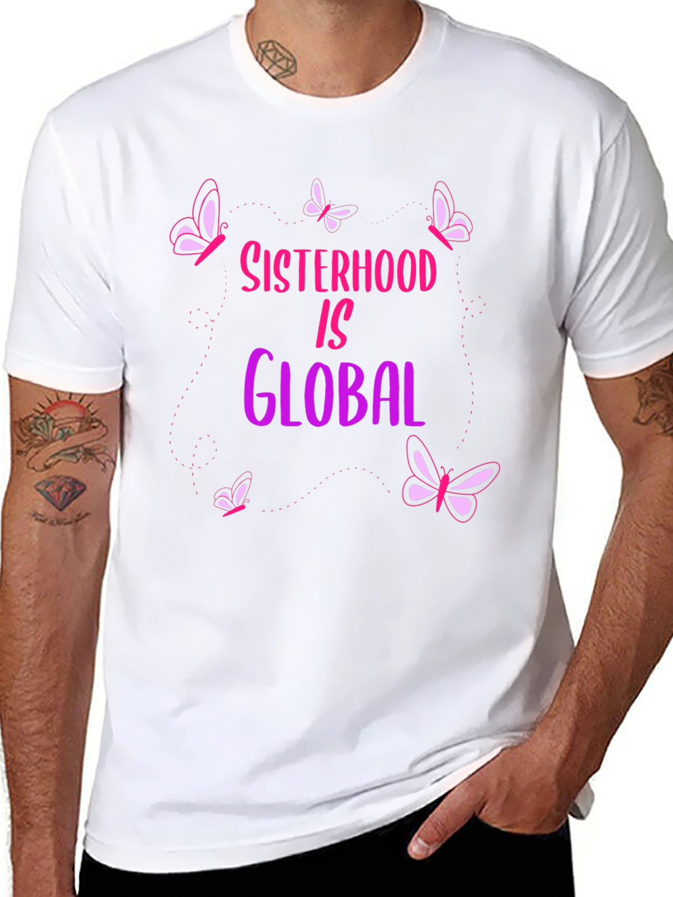 Sisterhood Is Global Graphic Tee - Butterfly Design