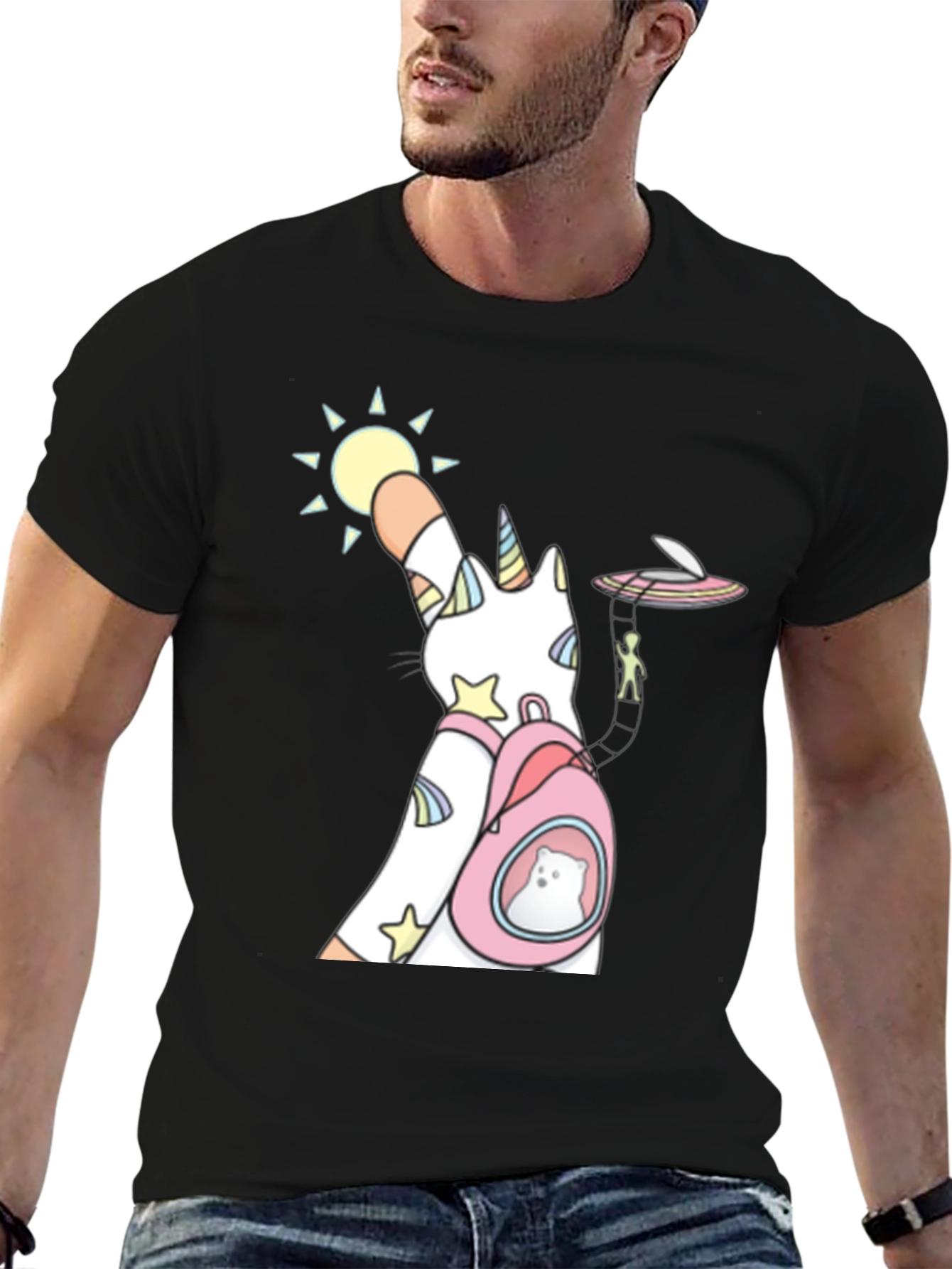 Unicorn Cat Backpack Funny Graphic Tee