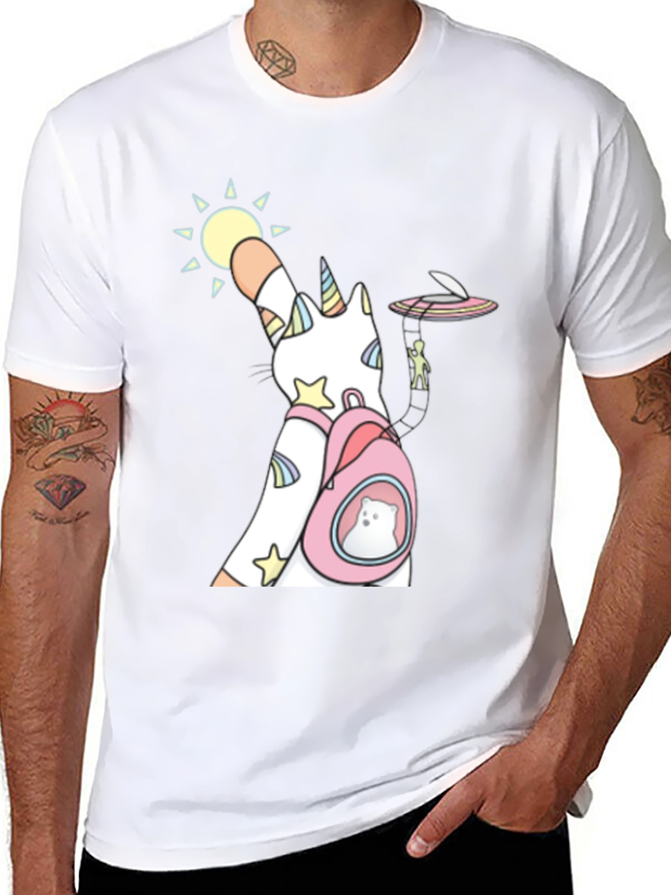 Unicorn Cat Backpack Funny Graphic Tee
