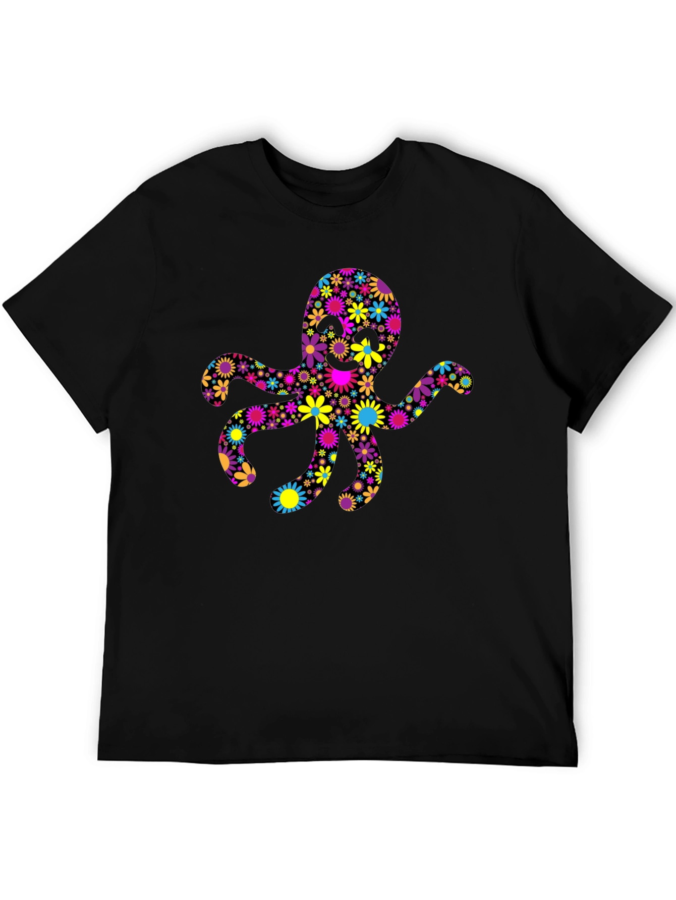 Floral Octopus Graphic Tee - Black