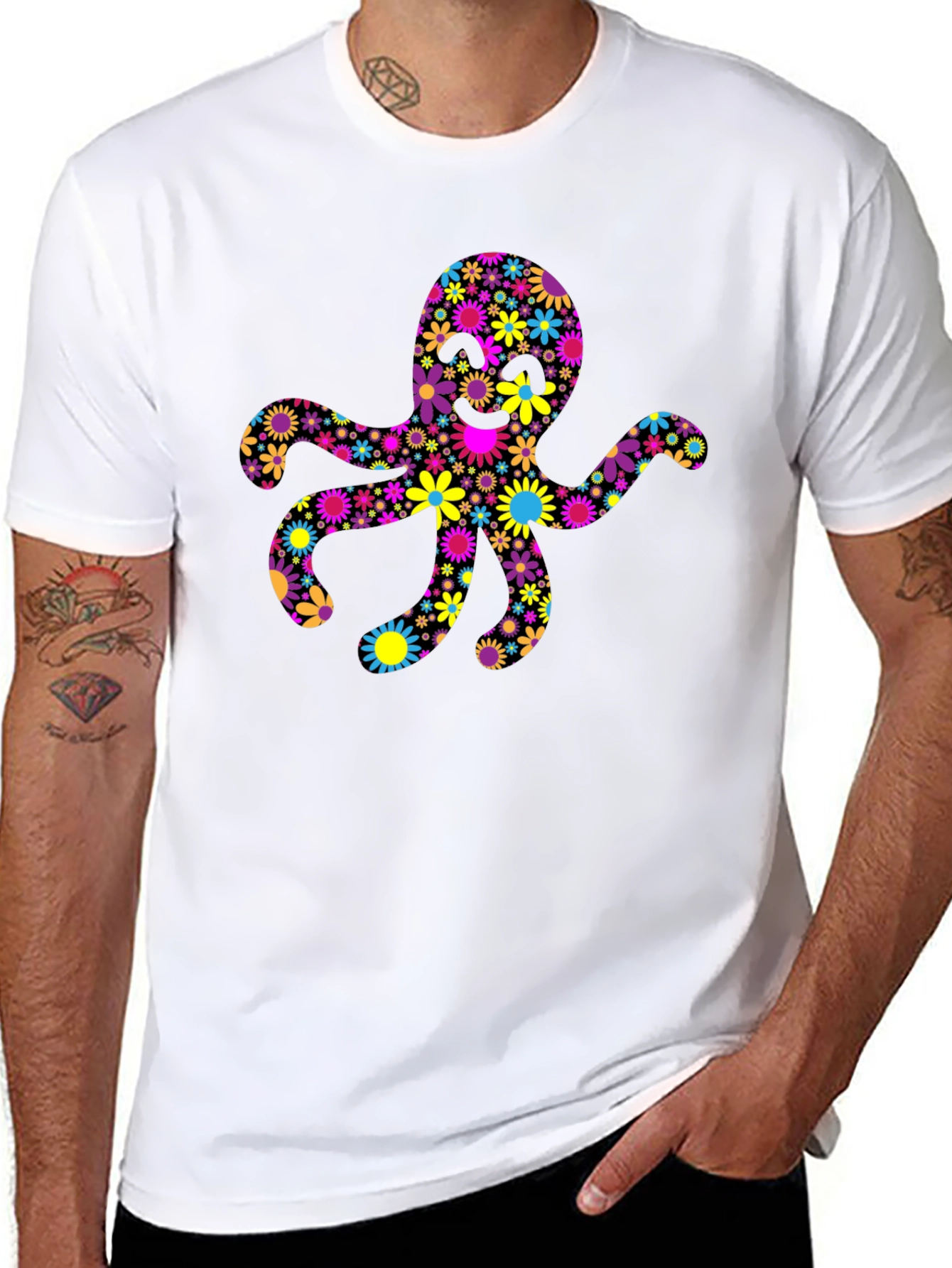 Floral Octopus Graphic Tee - Black