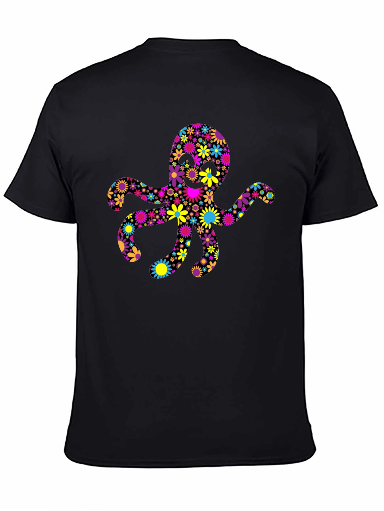 Floral Octopus Graphic Tee - Black