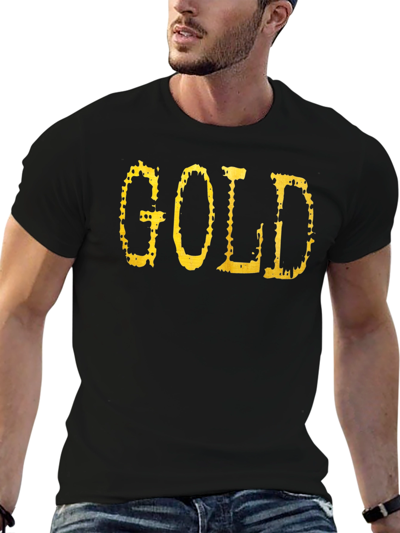Gold Graphic Tee - Black Cotton Casual T-Shirt