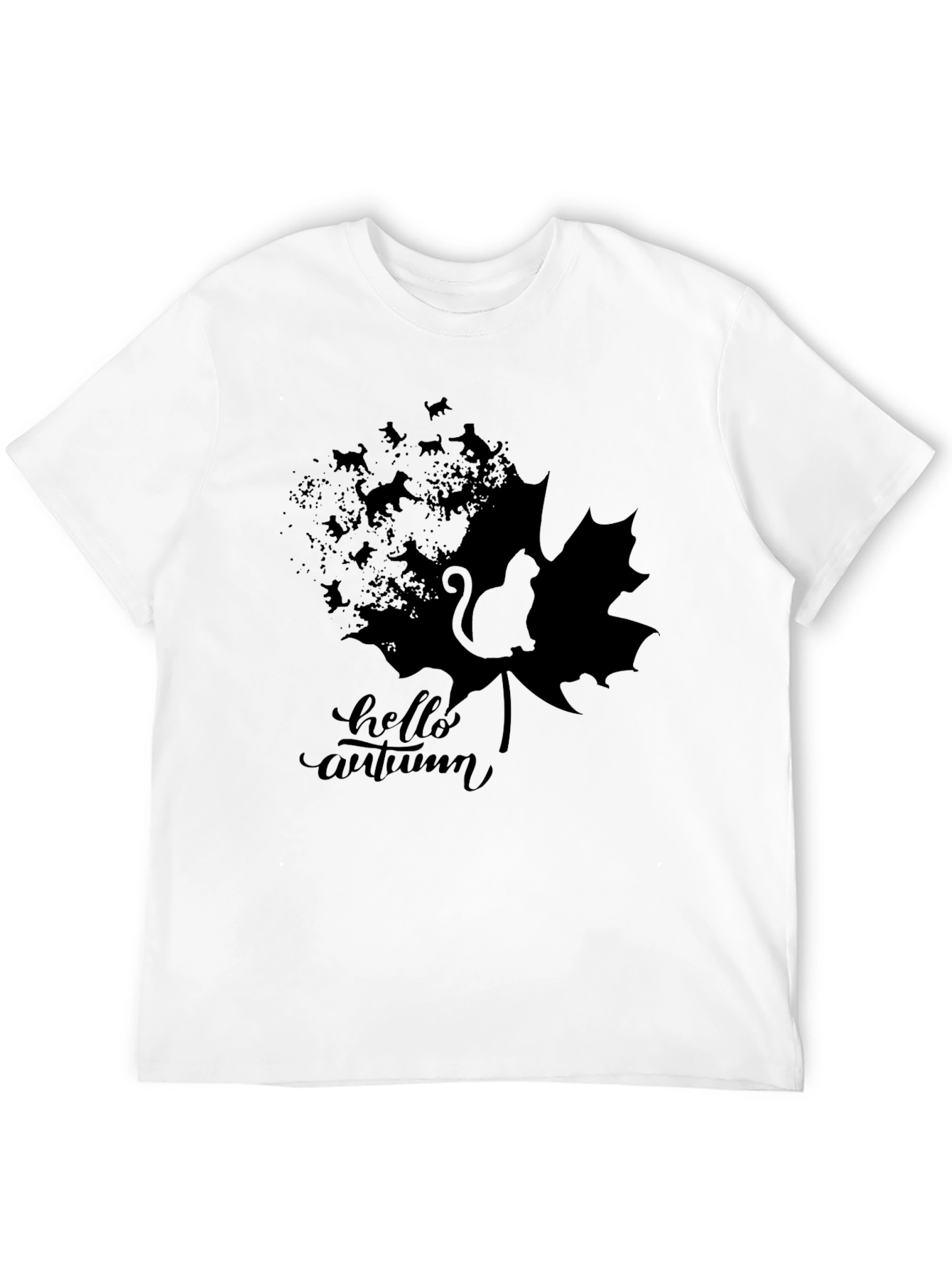 Hello Autumn Black Cat Graphic T-Shirt
