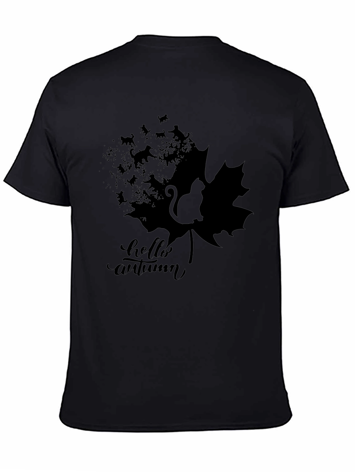 Hello Autumn Black Cat Graphic T-Shirt