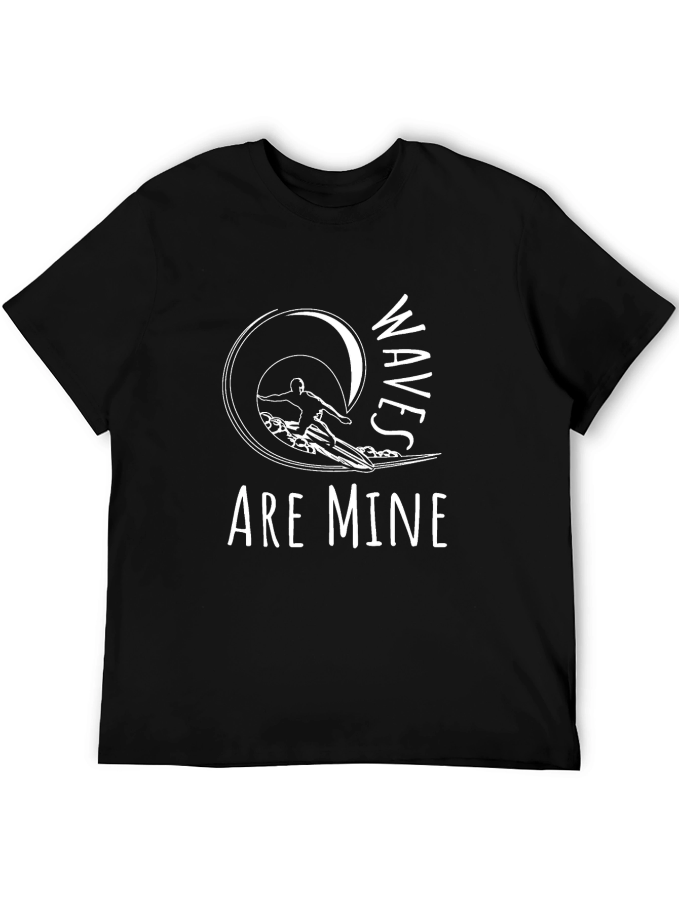 Waves Are Mine Black Graphic T-Shirt Surfing