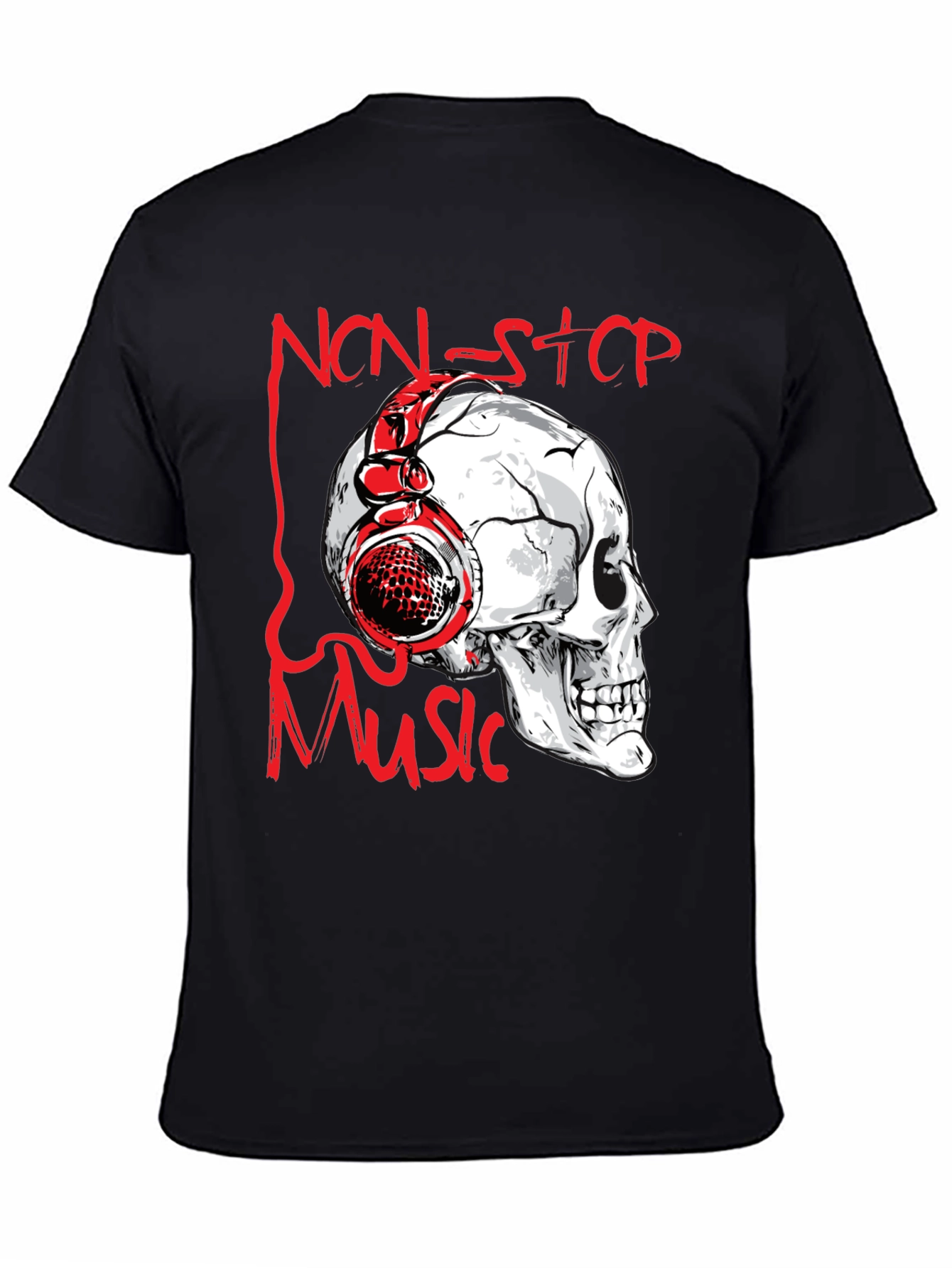 Skull with Headphones Graphic Tee - Non-Stop Music