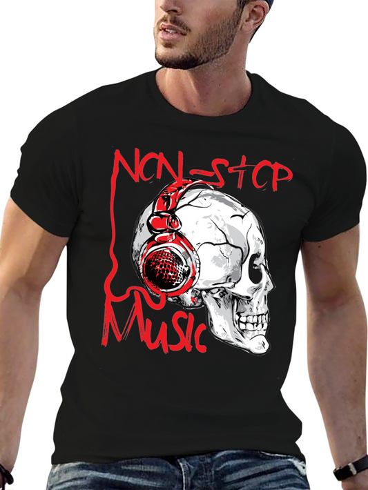 Skull with Headphones Graphic Tee - Non-Stop Music