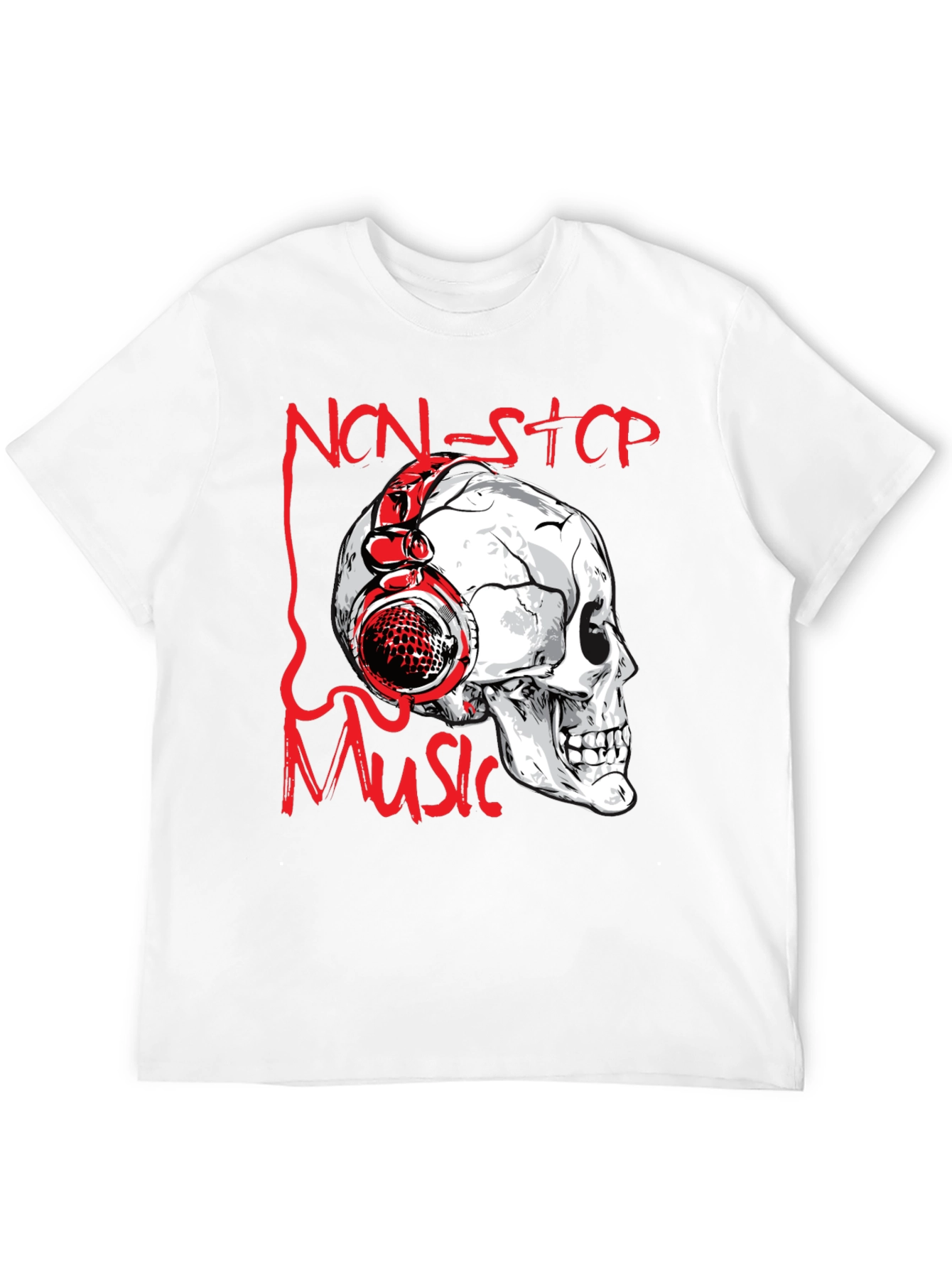Skull with Headphones Graphic Tee - Non-Stop Music