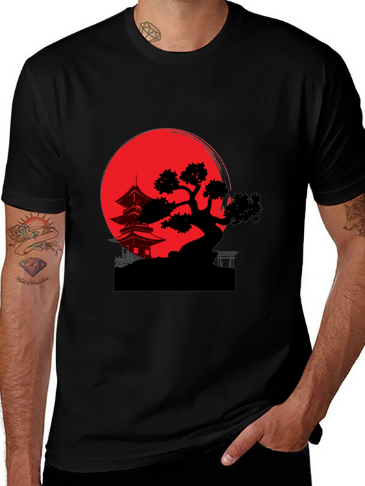 Japanese Sunset Graphic Tee - Black