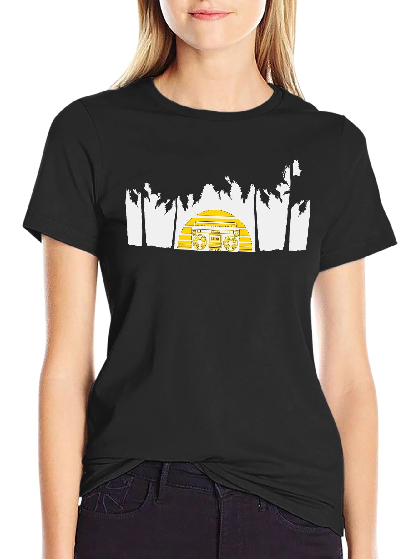 Retro Boombox Palm Tree Graphic Tee