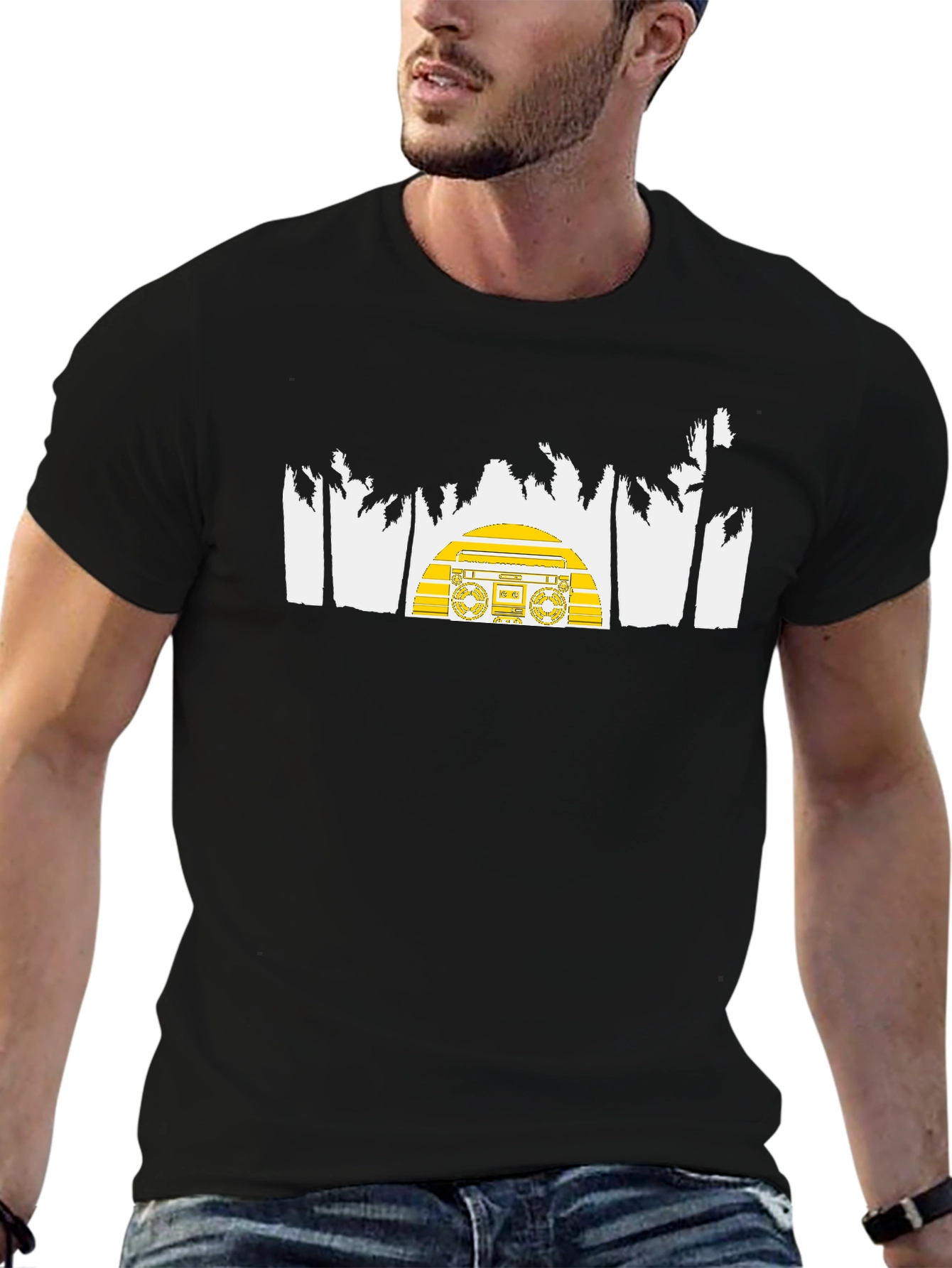 Retro Boombox Palm Tree Graphic Tee