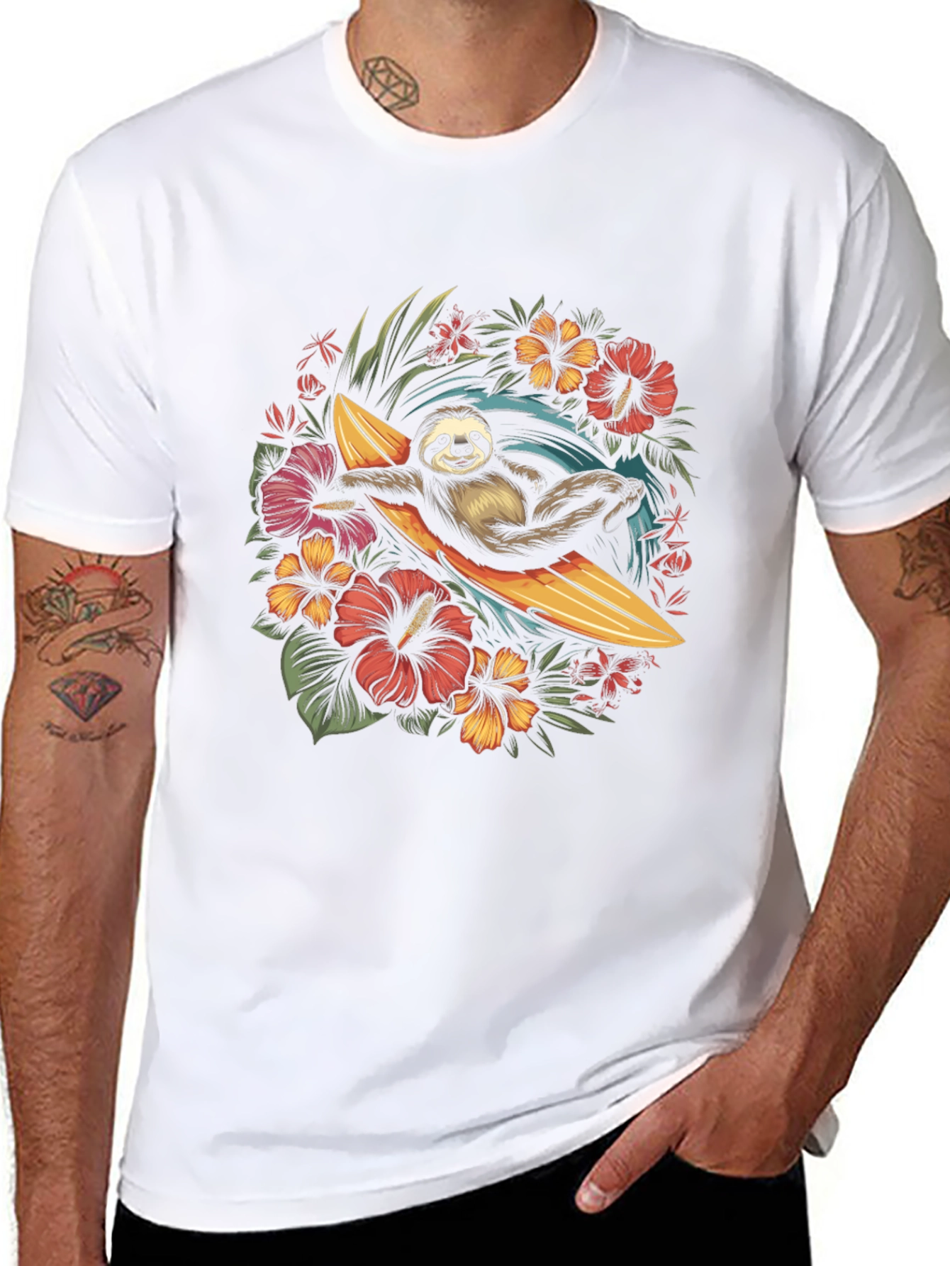 Surfing Sloth Graphic T-Shirt