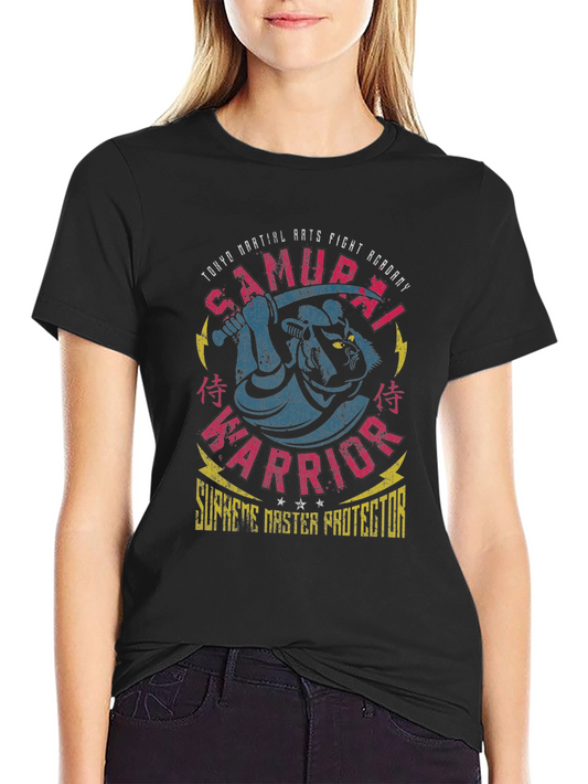 Samurai Warrior Graphic Tee - Mens Black Cotton T-Shirt