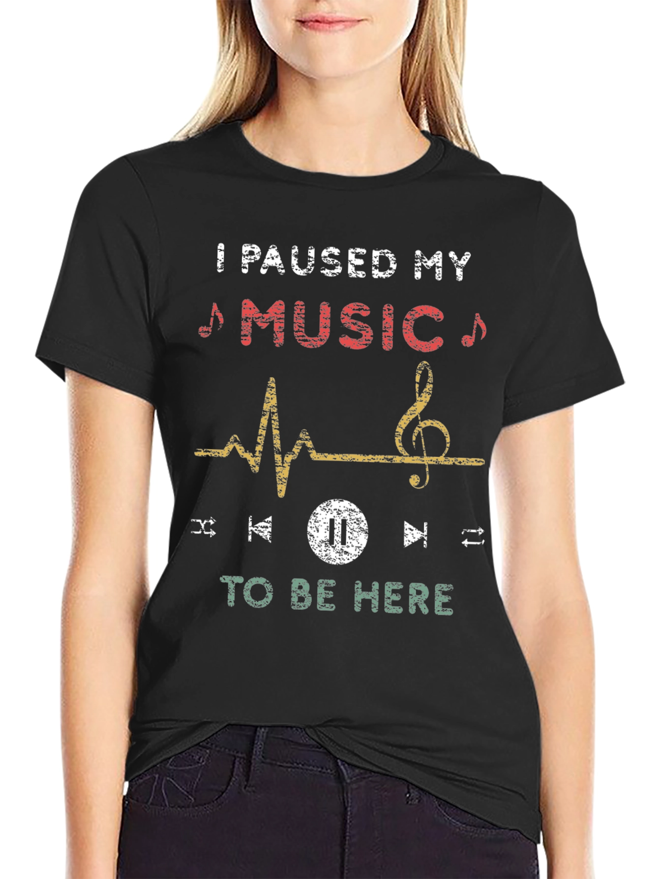 Music Lover Tee: Paused My Music Black T-Shirt