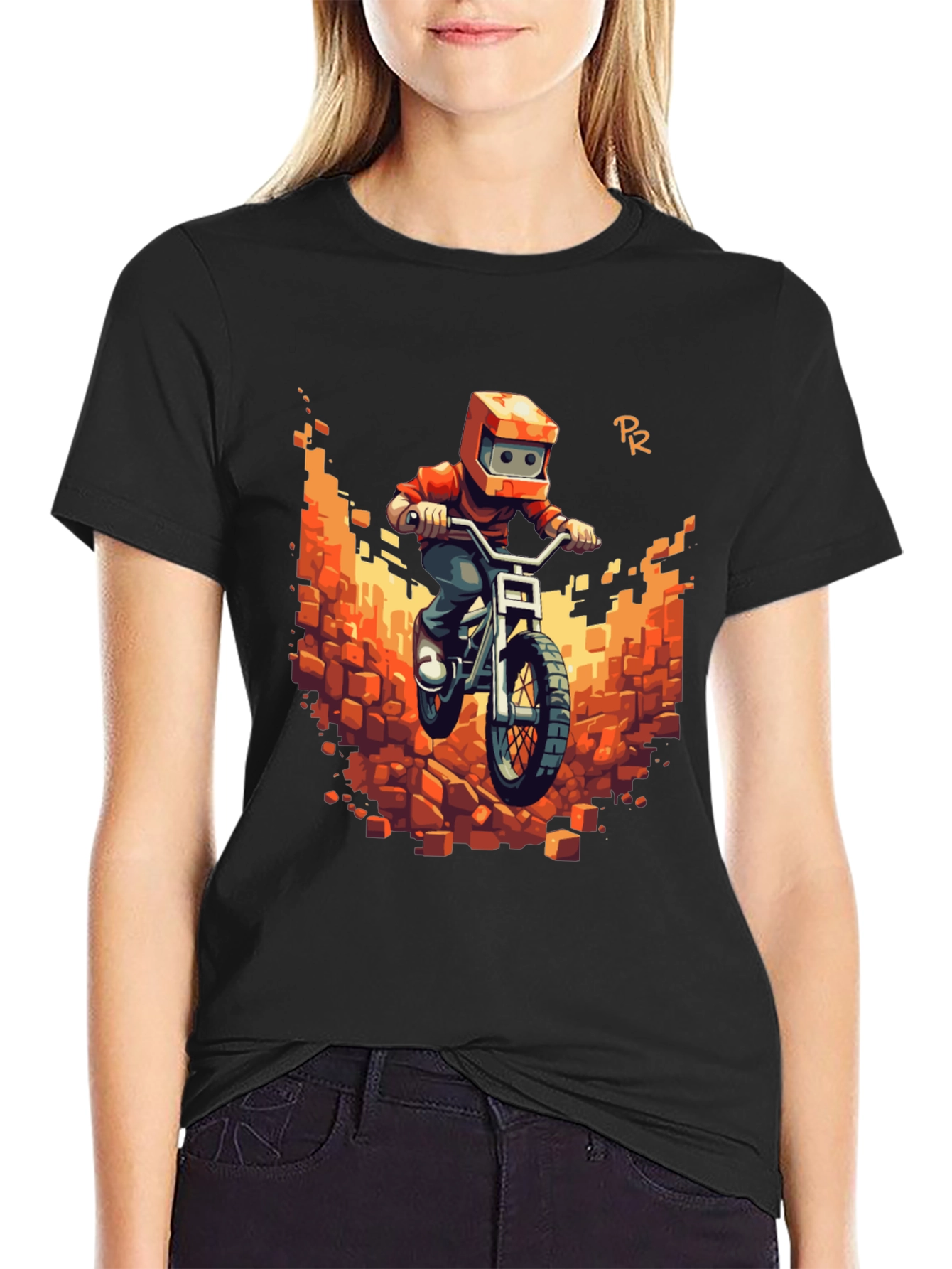 Pixel Bike Rider Black T-Shirt
