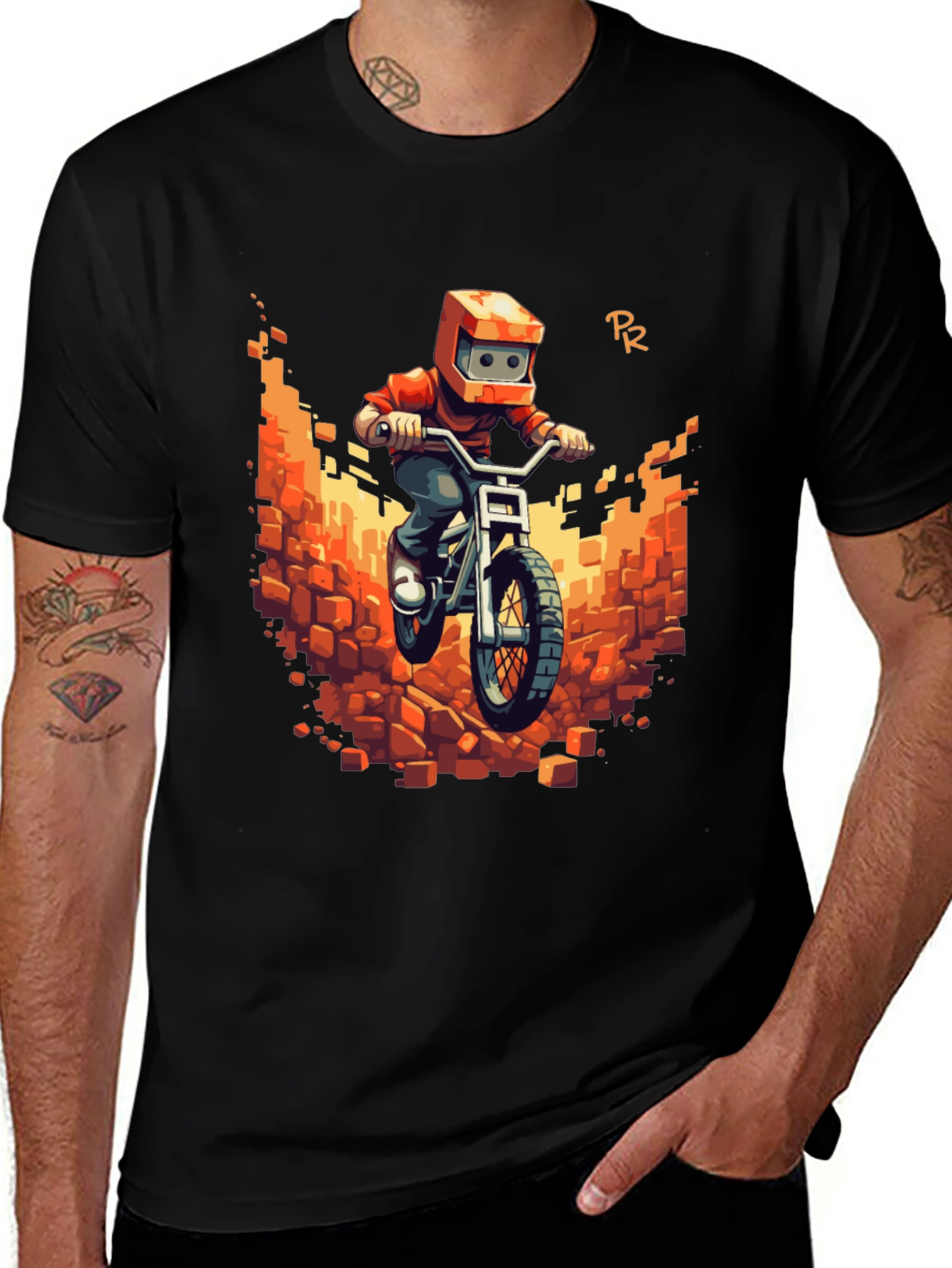 Pixel Bike Rider Black T-Shirt