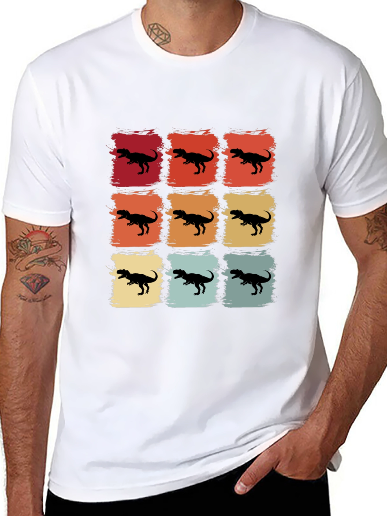 Retro Dinosaur Graphic Tee - Stylish Mens Black T-Shirt