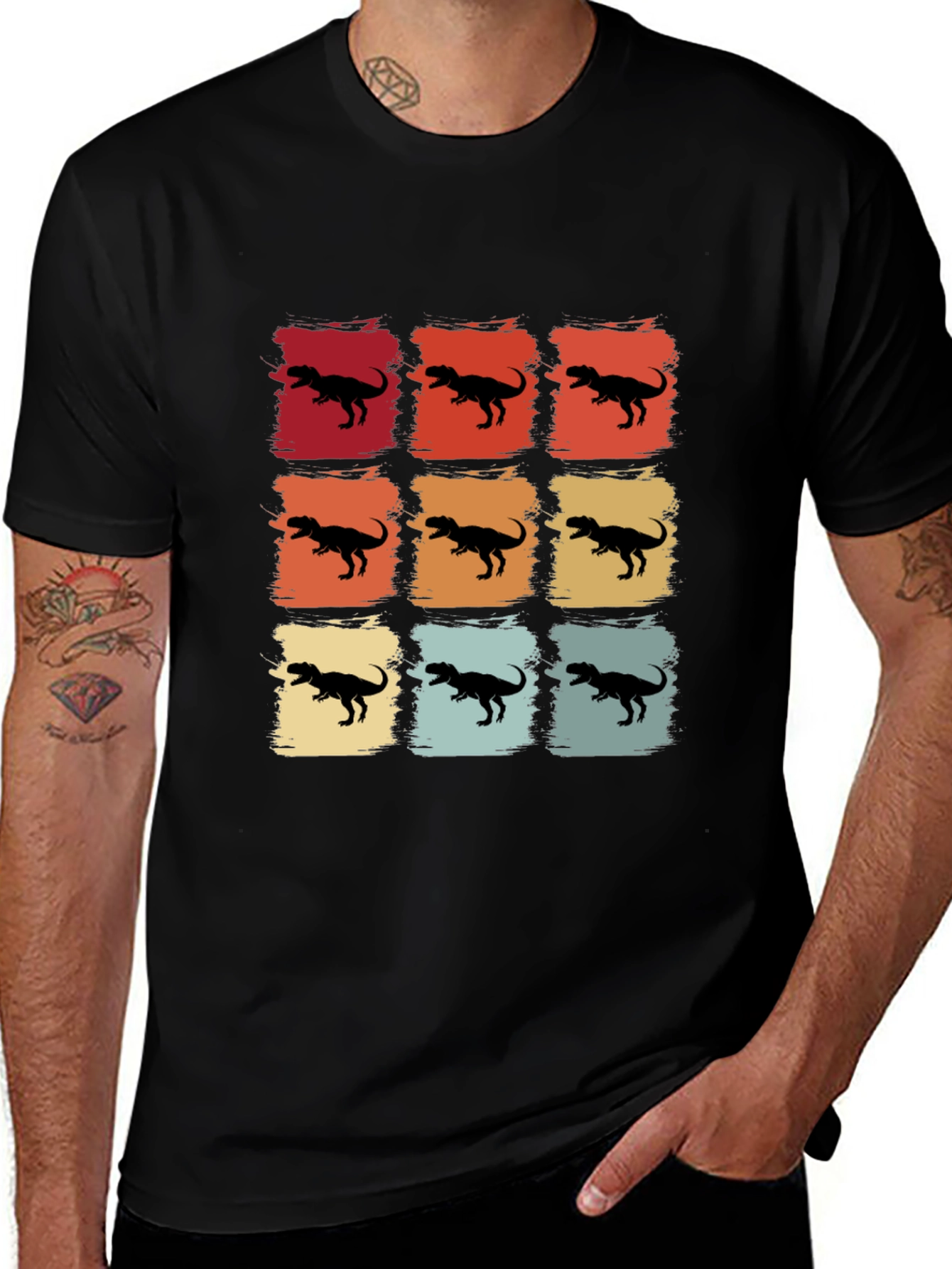 Retro Dinosaur Graphic Tee - Stylish Mens Black T-Shirt