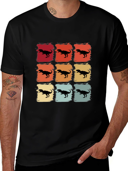 Retro Dinosaur Graphic Tee - Stylish Mens Black T-Shirt