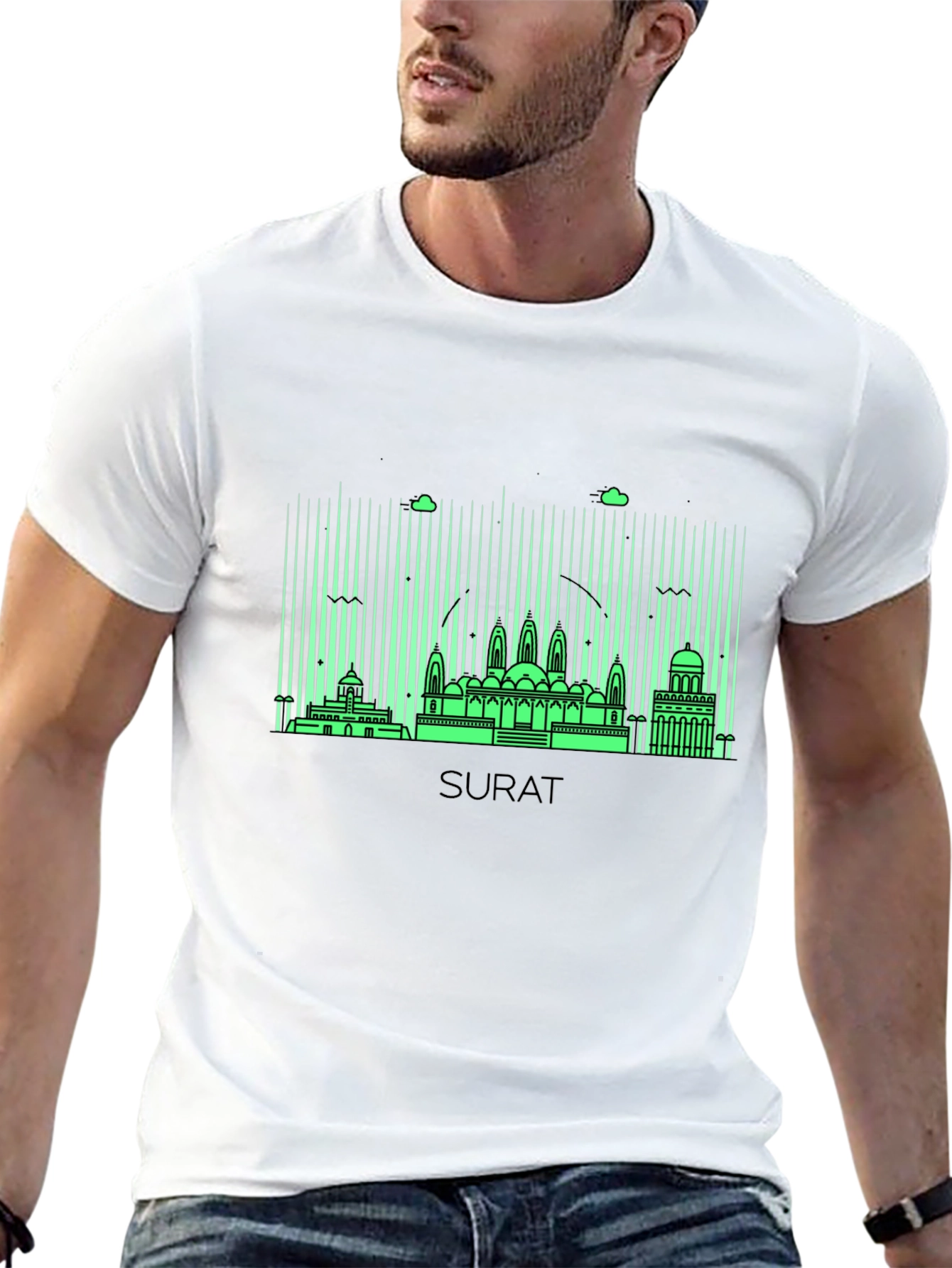 Surat Skyline Graphic Tee - Modern Cityscape Design