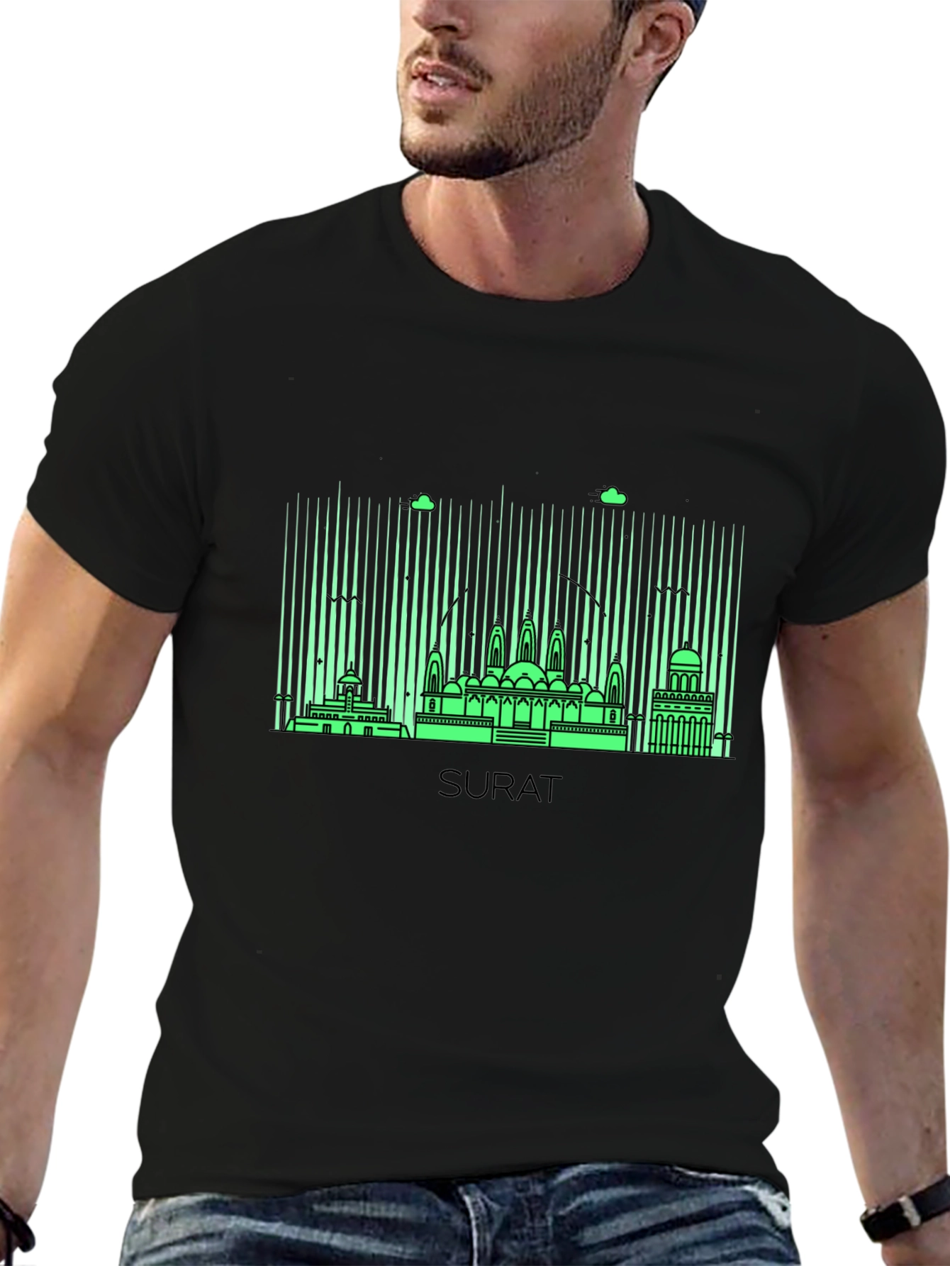 Surat Skyline Graphic Tee - Modern Cityscape Design