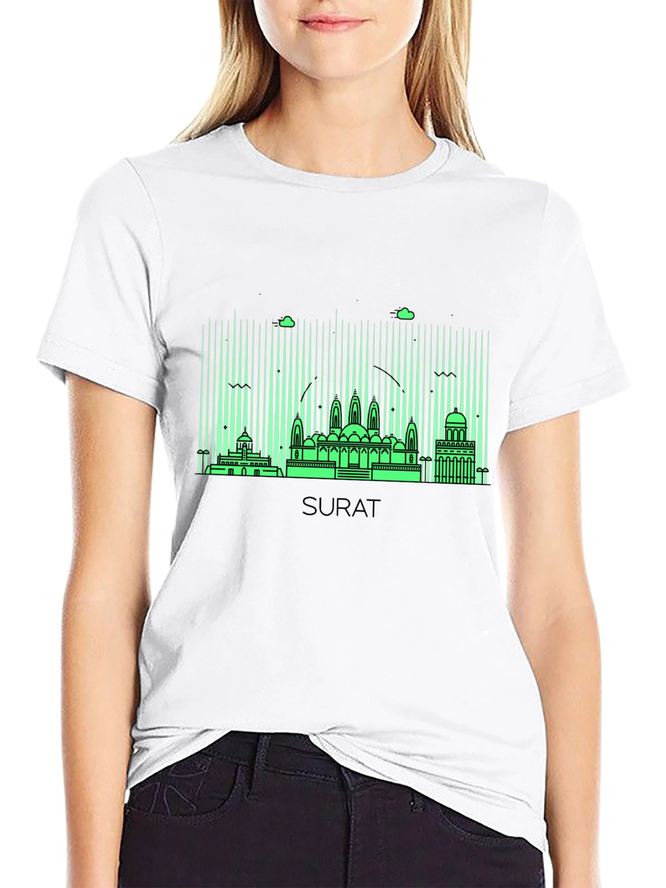 Surat Skyline Graphic Tee - Modern Cityscape Design