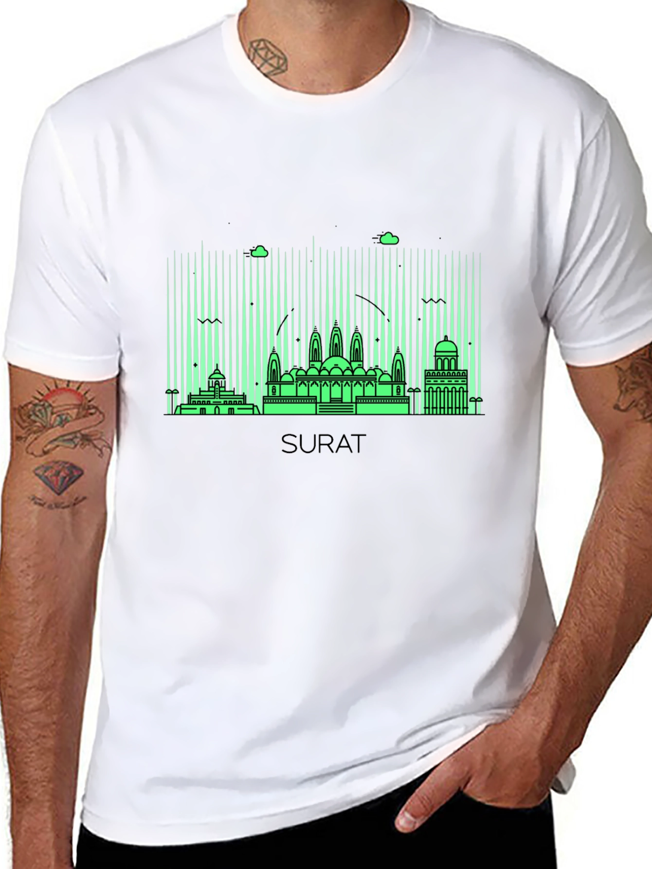 Surat Skyline Graphic Tee - Modern Cityscape Design