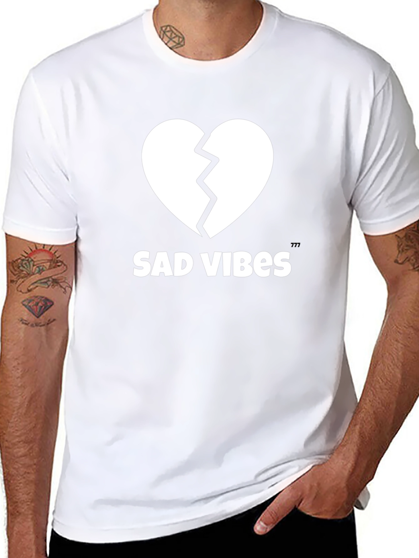 Sad Vibes Broken Heart Graphic Tee - Black