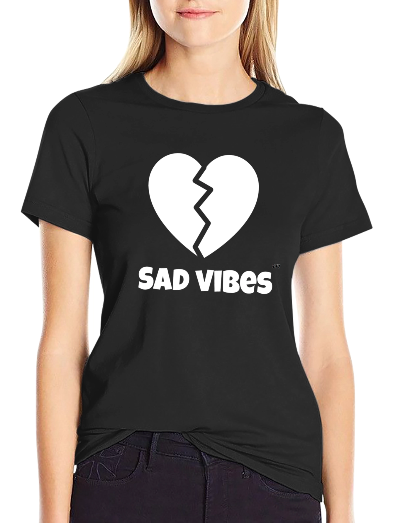 Sad Vibes Broken Heart Graphic Tee - Black