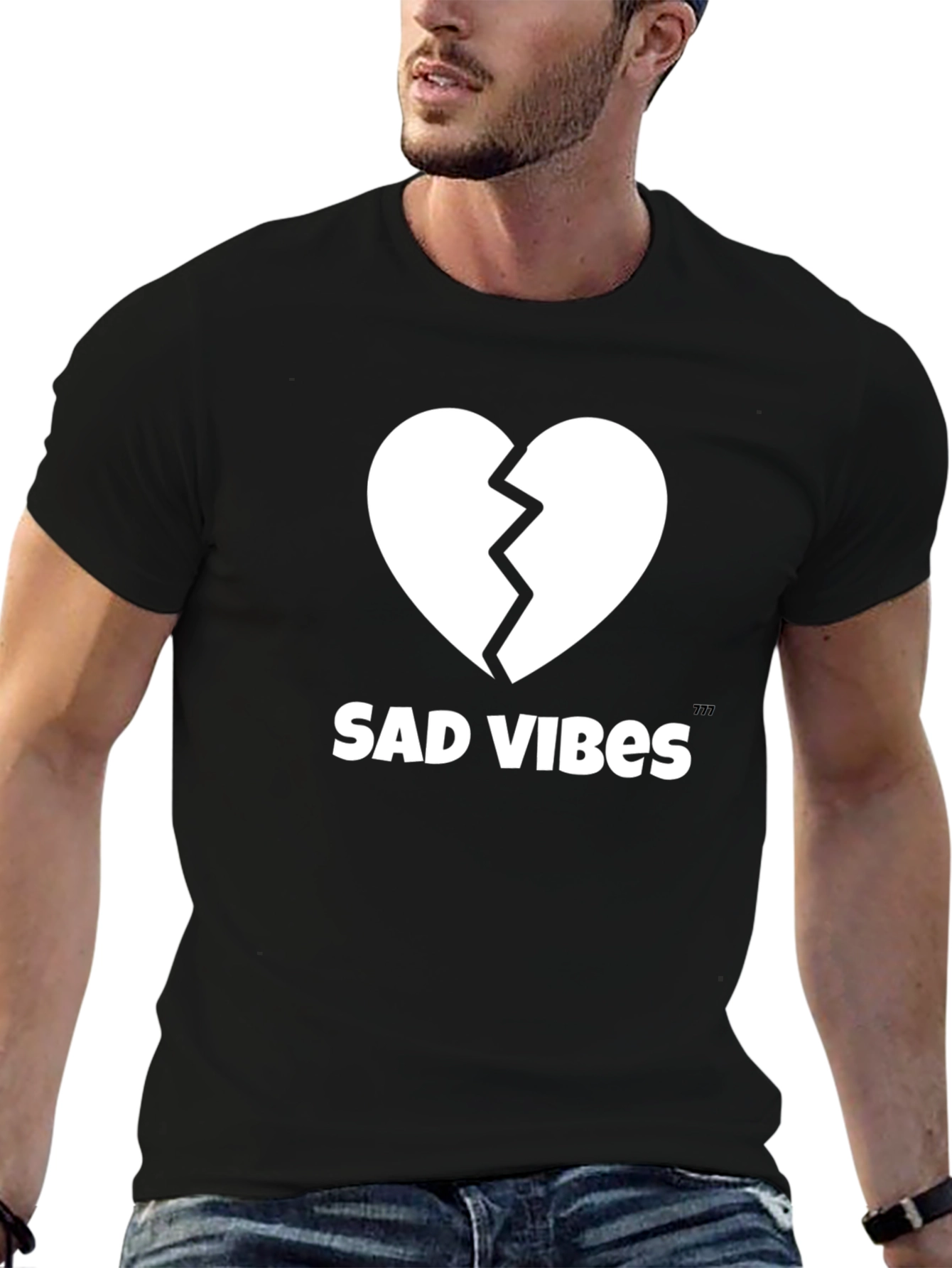 Sad Vibes Broken Heart Graphic Tee - Black