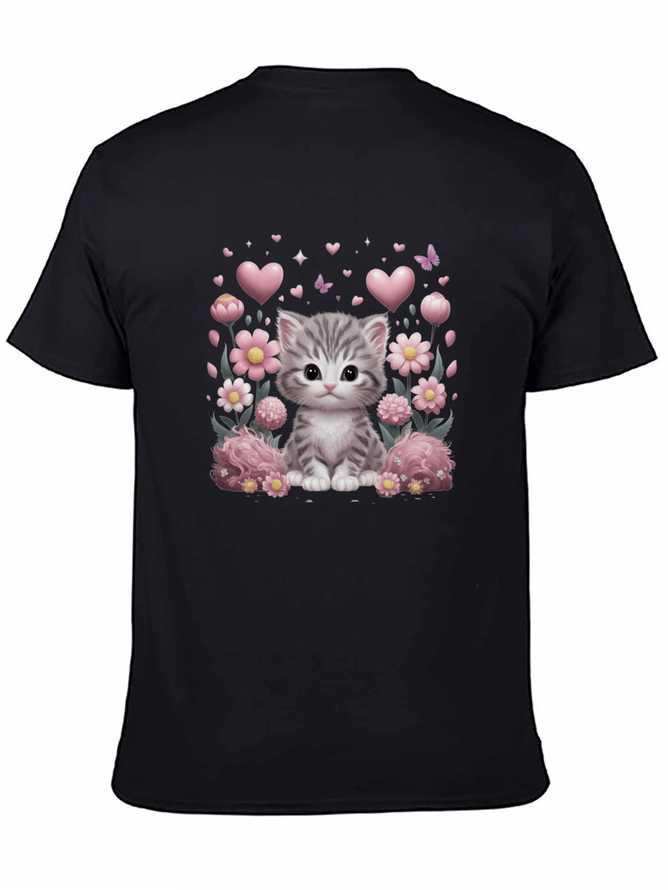 Cute Kitten Floral Heart T-Shirt