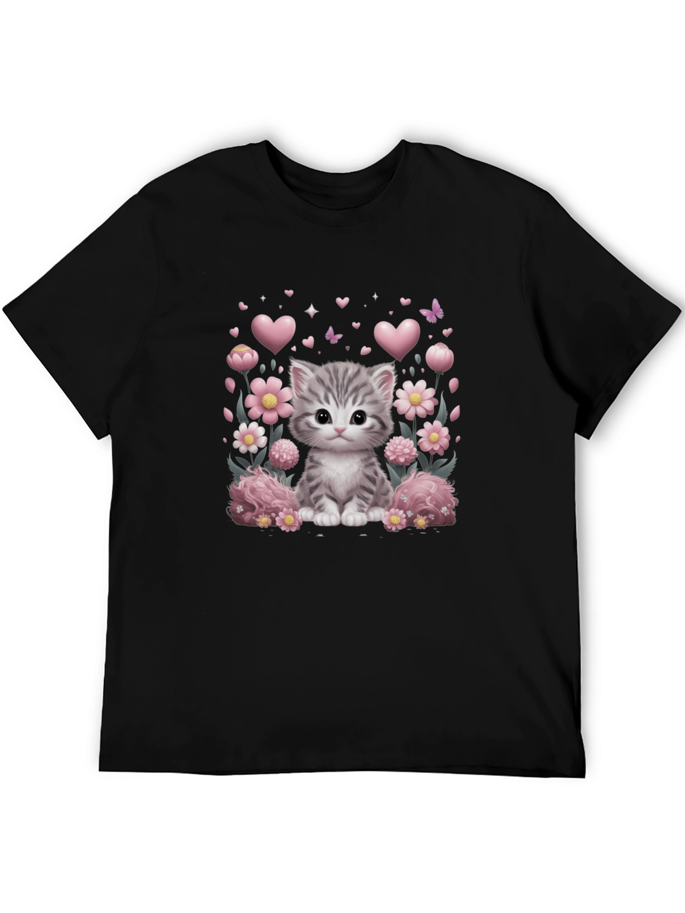 Cute Kitten Floral Heart T-Shirt