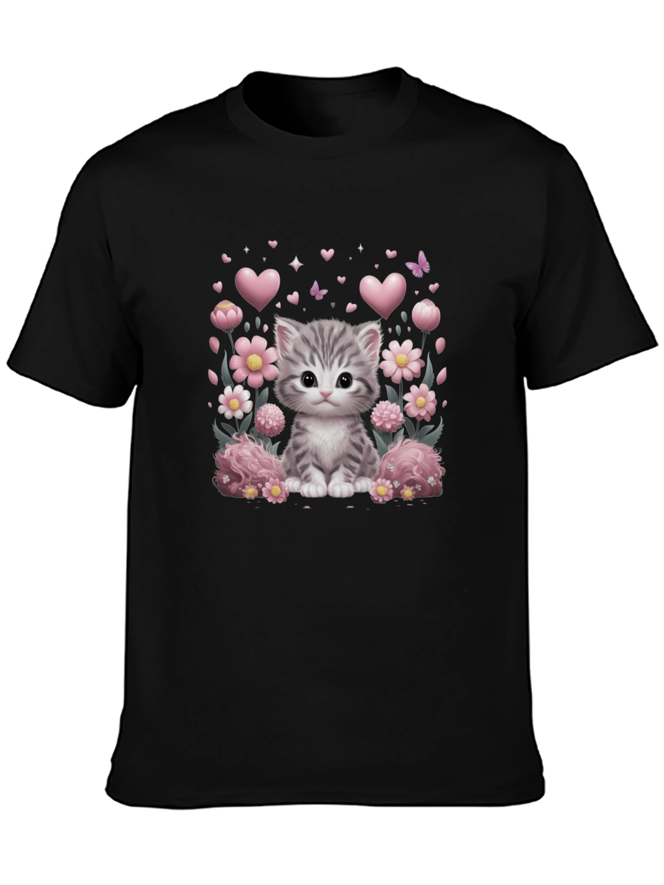 Cute Kitten Floral Heart T-Shirt