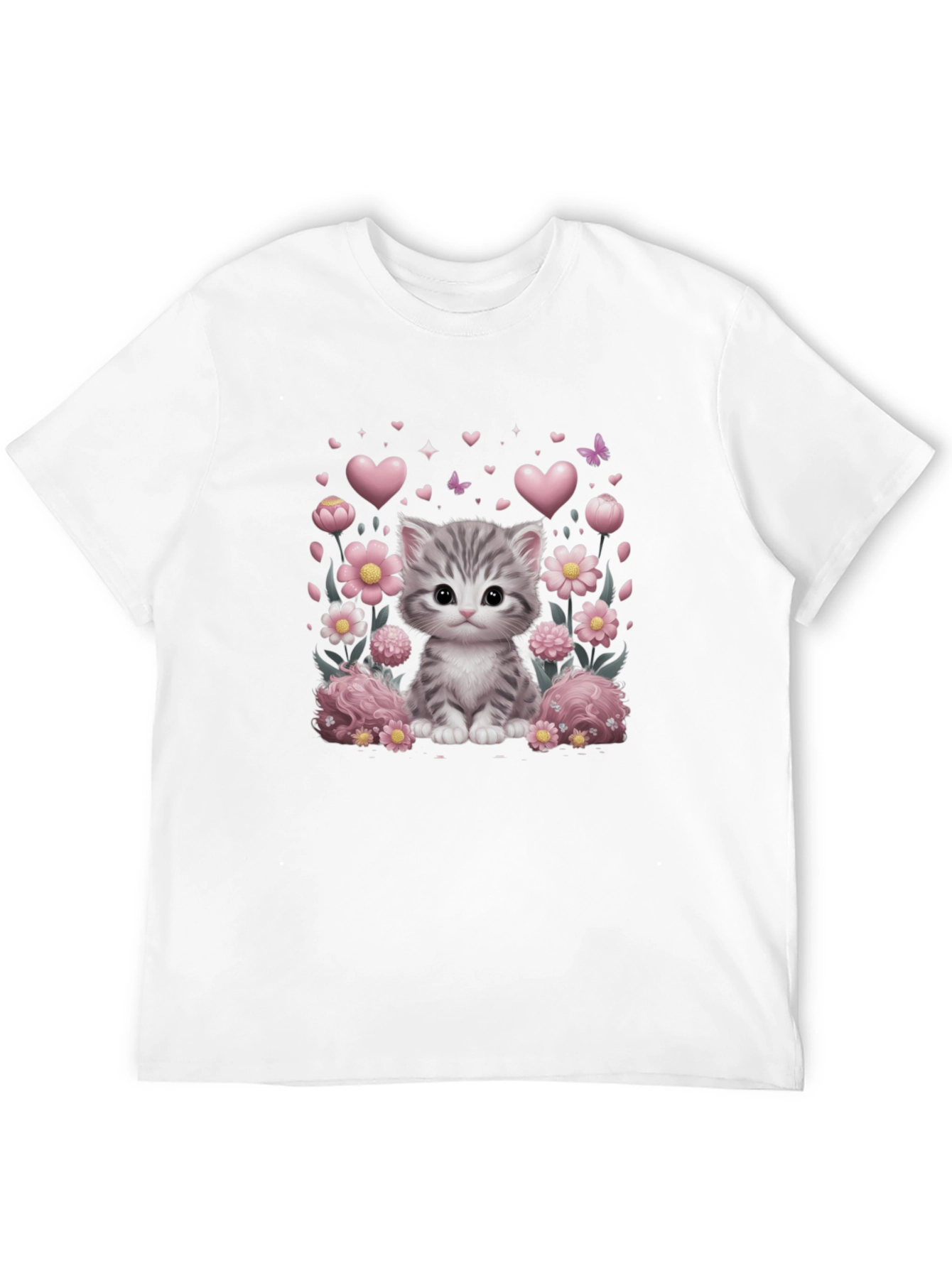Cute Kitten Floral Heart T-Shirt
