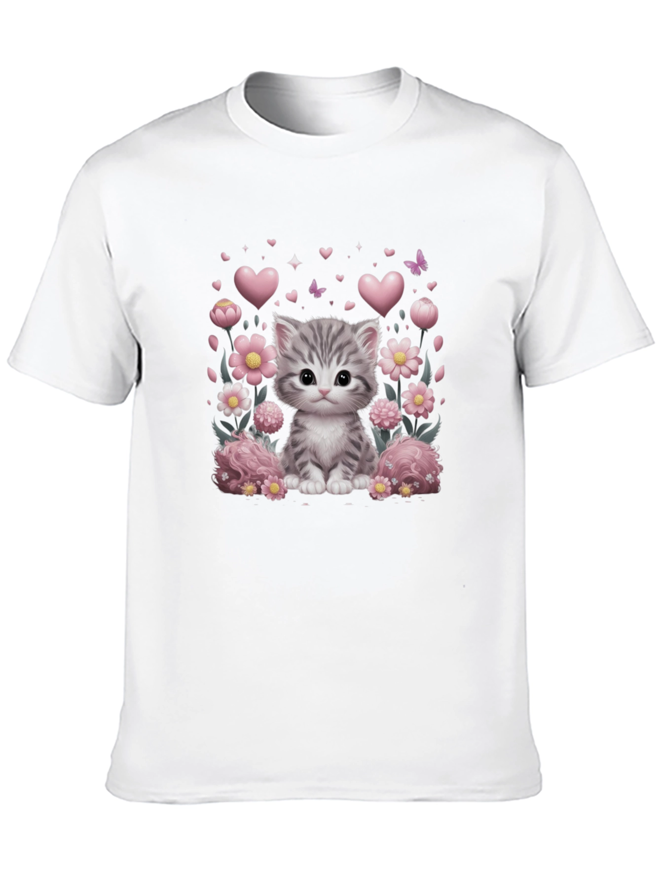 Cute Kitten Floral Heart T-Shirt