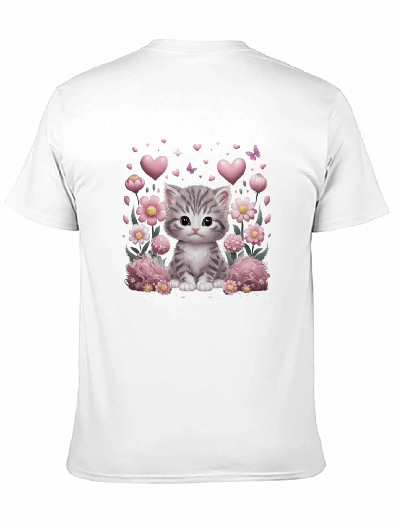 Cute Kitten Floral Heart T-Shirt