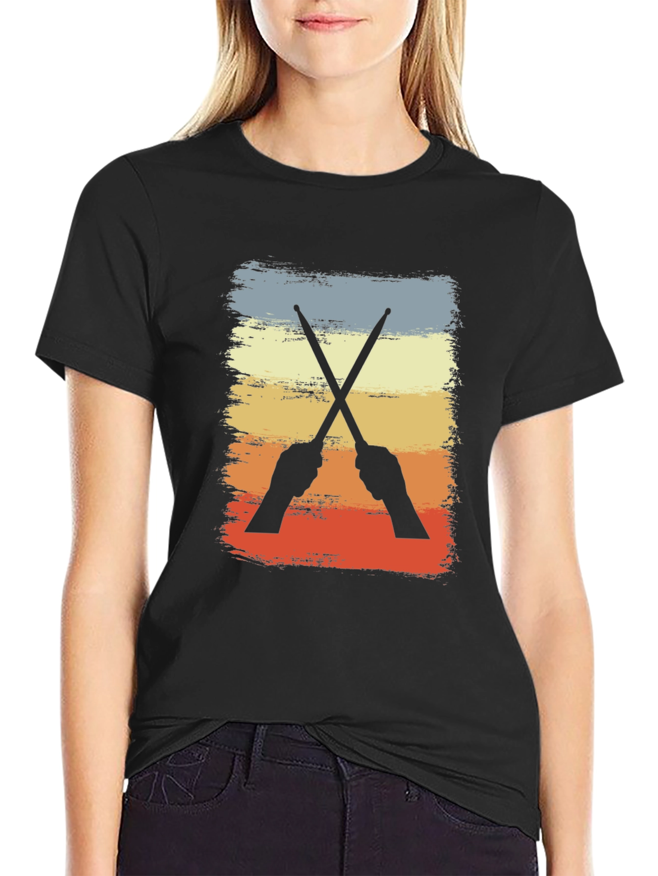 Retro Drummer T-Shirt - Crossed Sticks Design