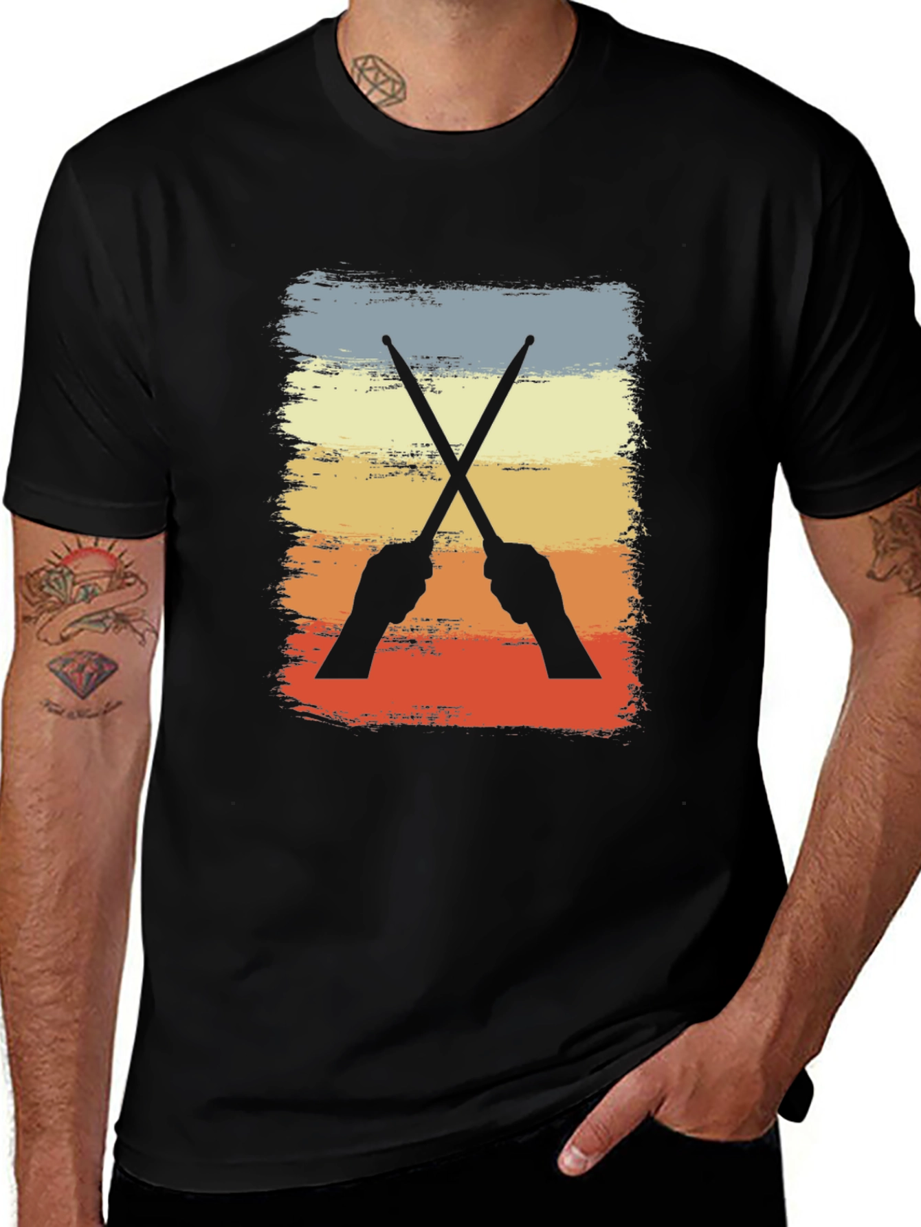 Retro Drummer T-Shirt - Crossed Sticks Design
