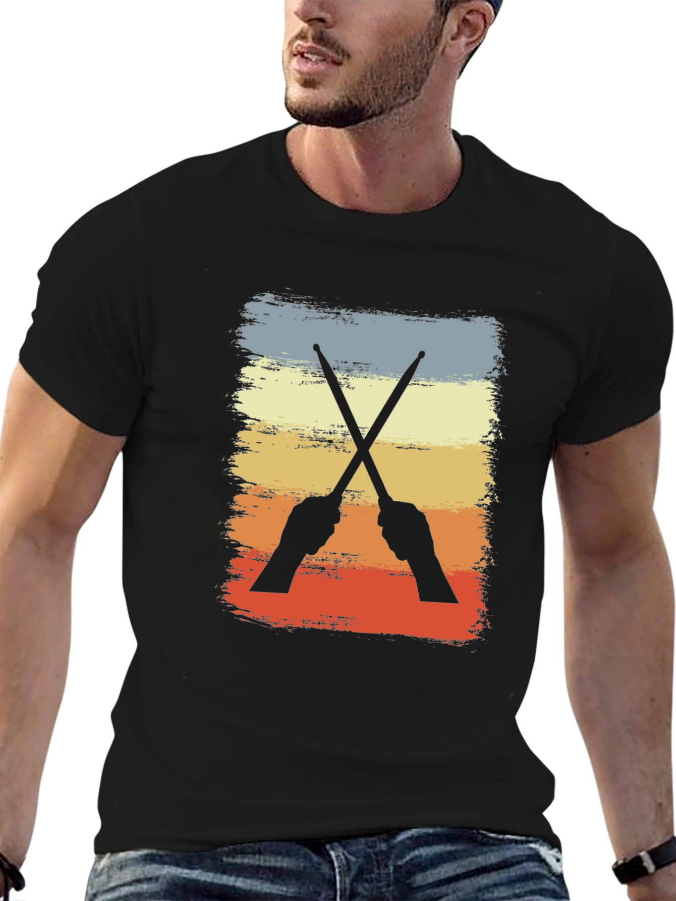 Retro Drummer T-Shirt - Crossed Sticks Design