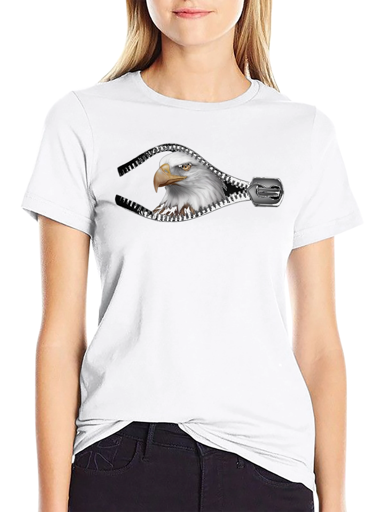Eagle Zipper Graphic Print Mens Black T-Shirt
