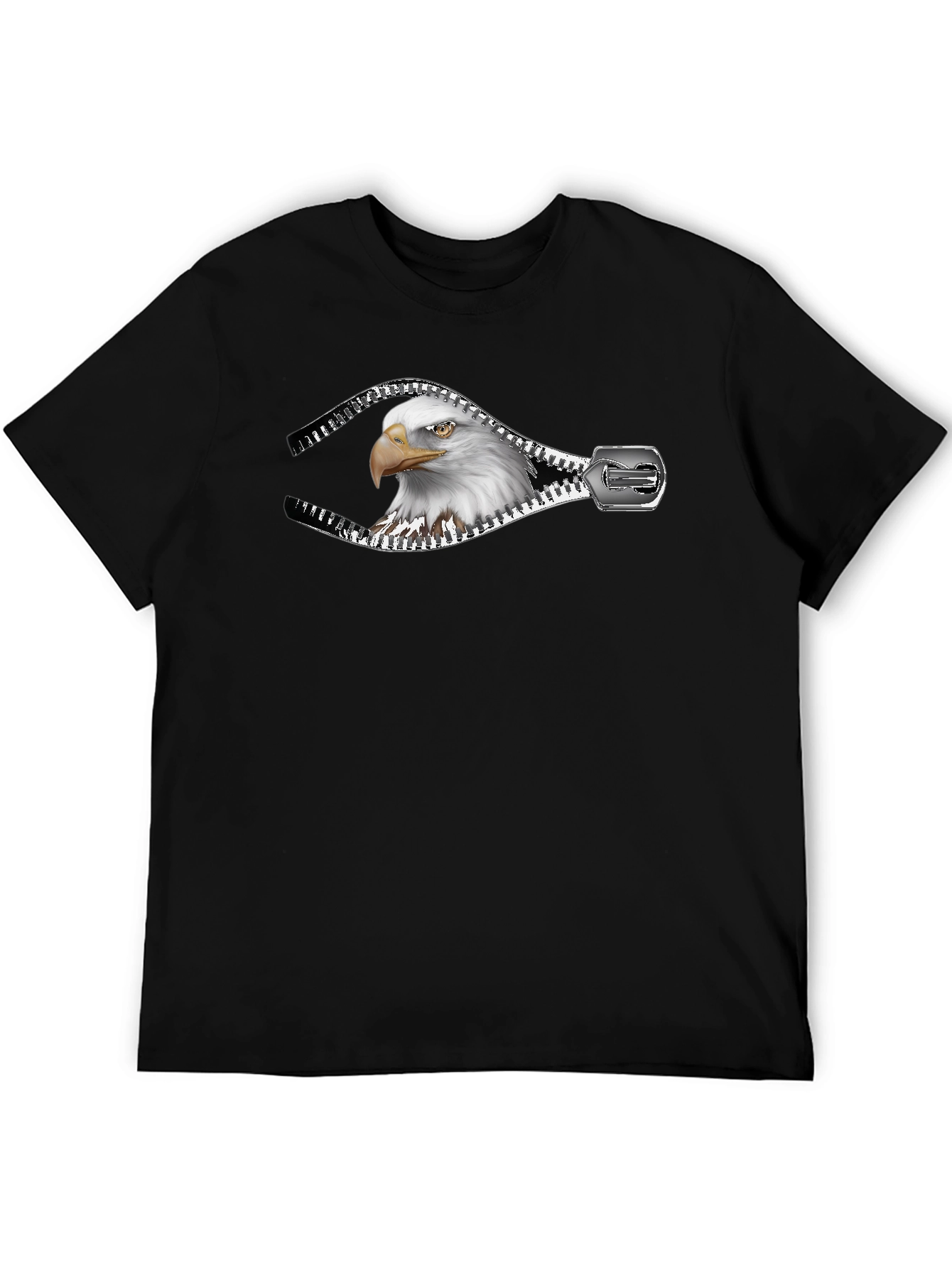 Eagle Zipper Graphic Print Mens Black T-Shirt
