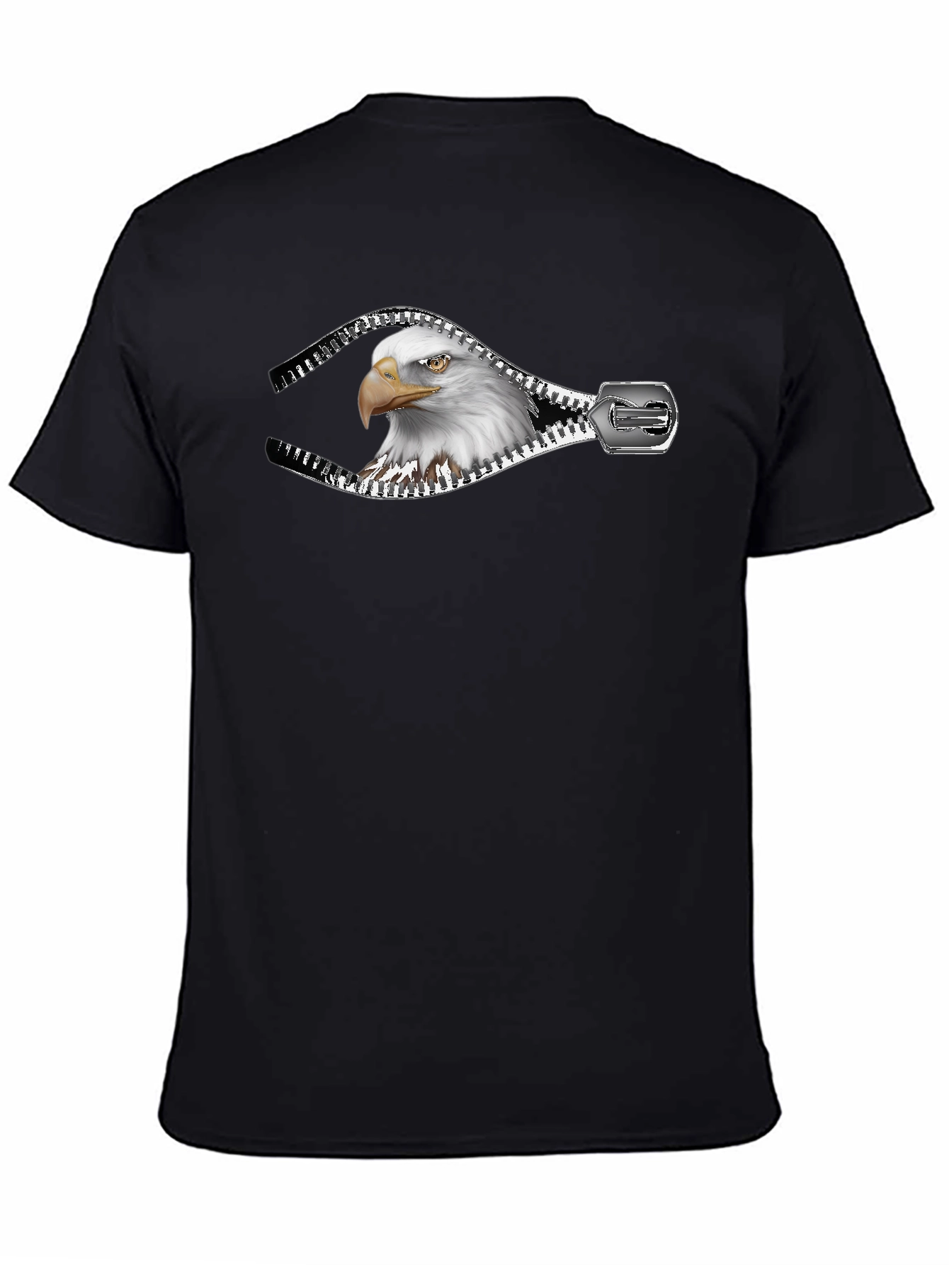 Eagle Zipper Graphic Print Mens Black T-Shirt