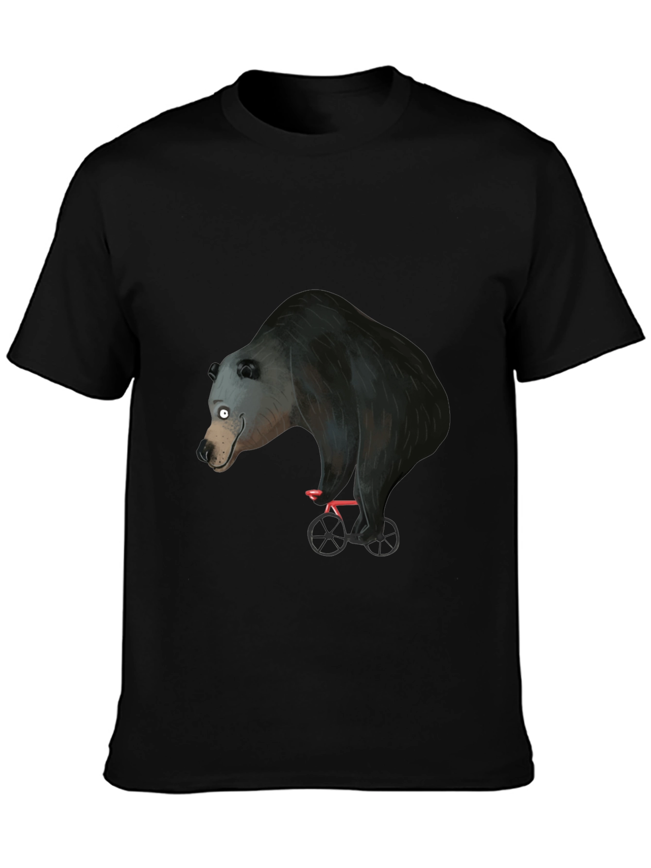 Bear on Bike Graphic Tee - Black Cotton T-Shirt