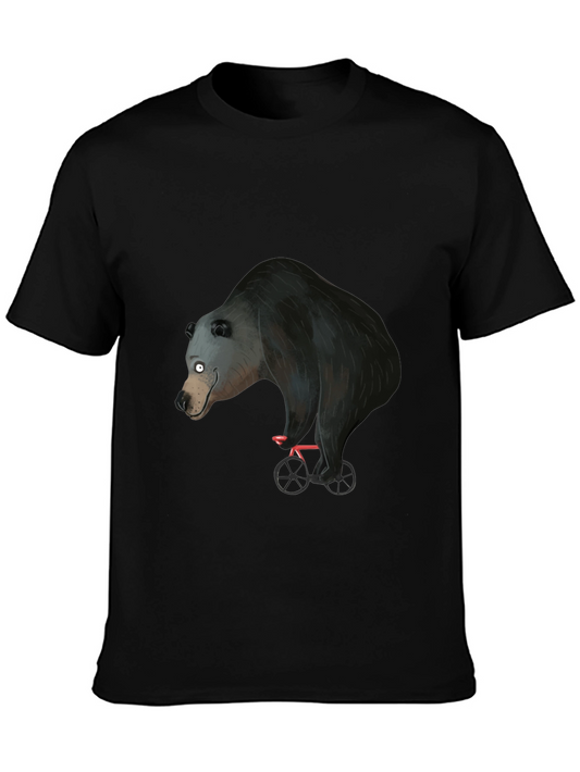 Bear on Bike Graphic Tee - Black Cotton T-Shirt