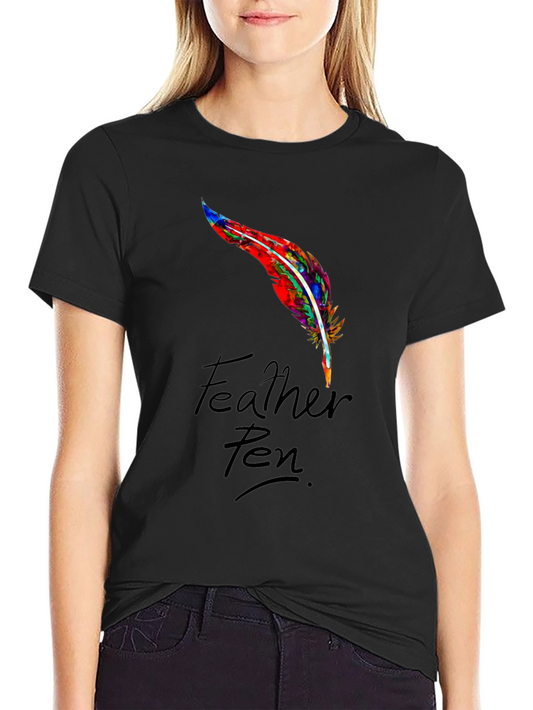 Feather Pen Graphic Tee - Colorful Writers Shirt
