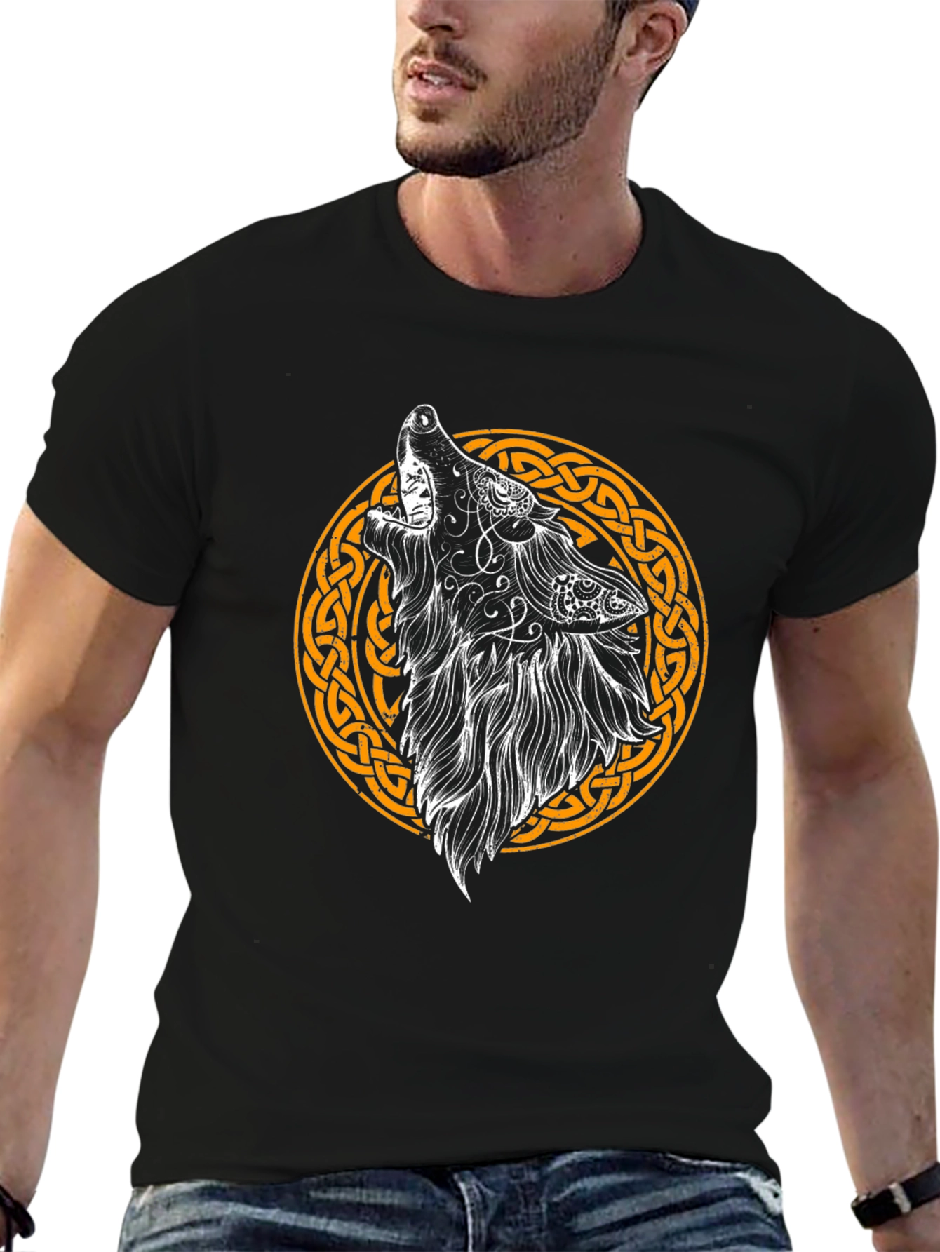 Celtic Wolf Graphic Tee - Mens Black T-Shirt